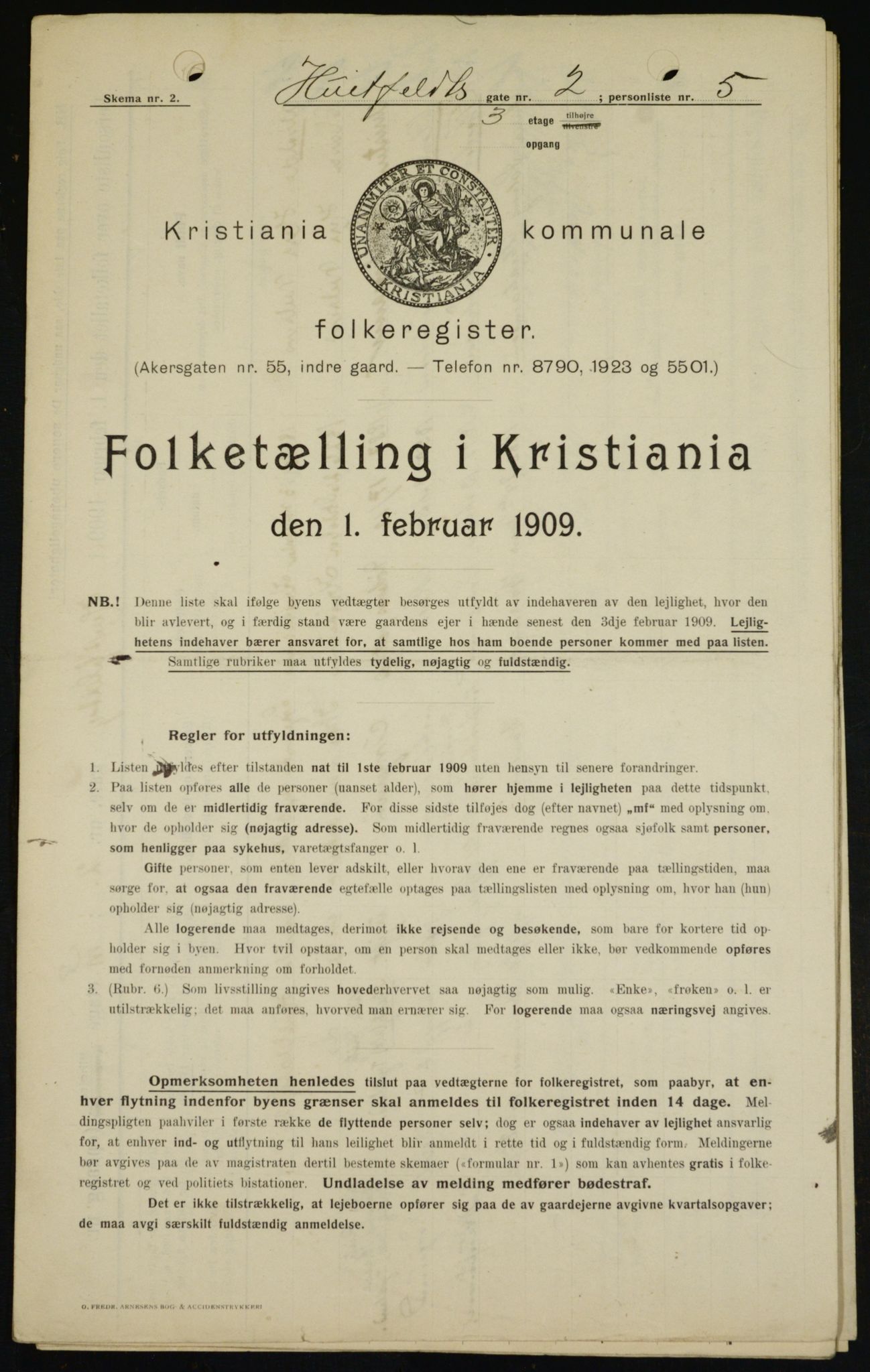 OBA, Kommunal folketelling 1.2.1909 for Kristiania kjøpstad, 1909, s. 37689
