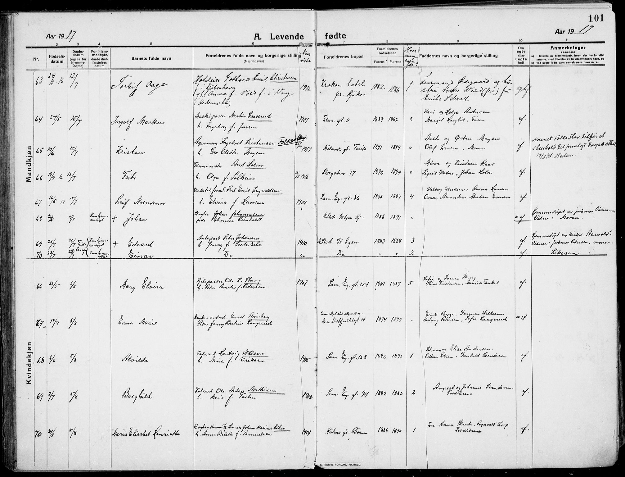 Rjukan kirkebøker, AV/SAKO-A-294/F/Fa/L0002: Ministerialbok nr. 2, 1912-1917, s. 101