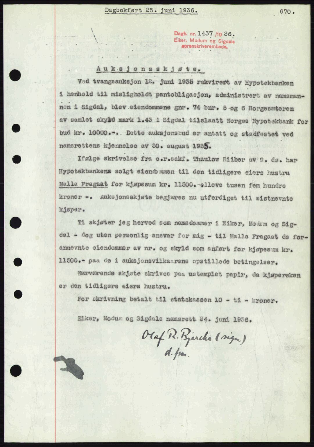 Eiker, Modum og Sigdal sorenskriveri, SAKO/A-123/G/Ga/Gab/L0032: Pantebok nr. A2, 1936-1936, Dagboknr: 1437/1936