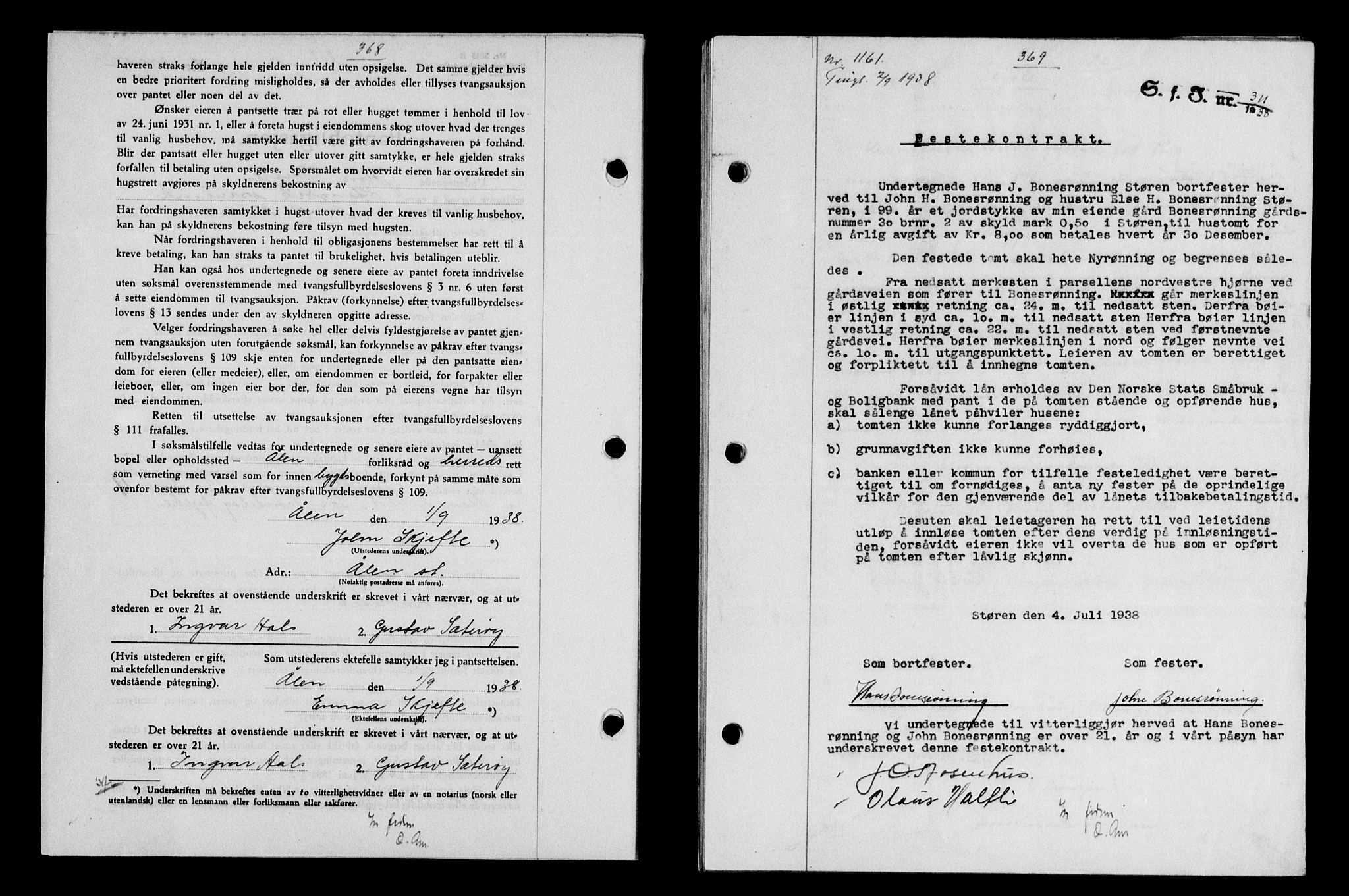 Gauldal sorenskriveri, SAT/A-0014/1/2/2C/L0049: Pantebok nr. 53, 1938-1938, Dagboknr: 1161/1938