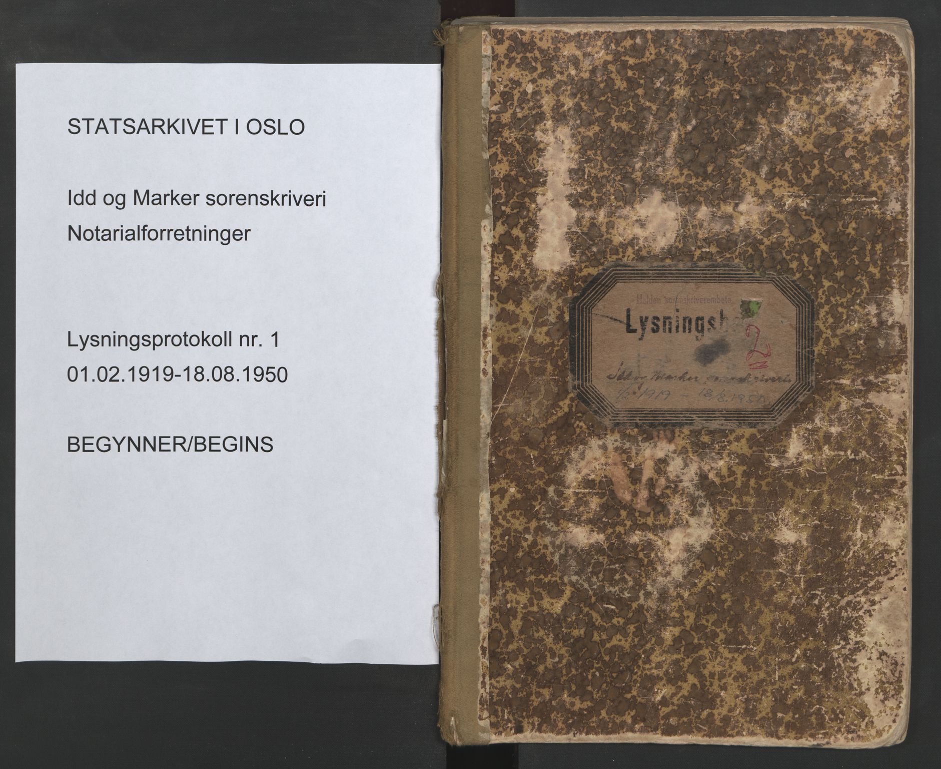 Idd og Marker sorenskriveri, AV/SAO-A-10283/L/Lb/L0001/0001: Lysningsbøker / Lysingsbok, 1919-1950