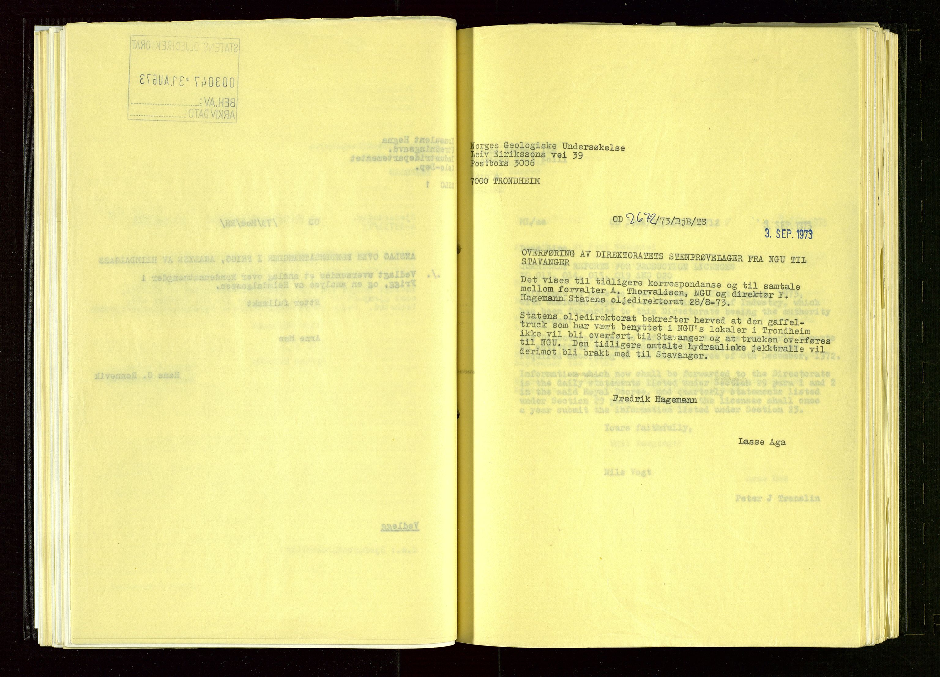 Oljedirektoratet, SAST/A-101366/Ba/L0004: Kopibok, 1973