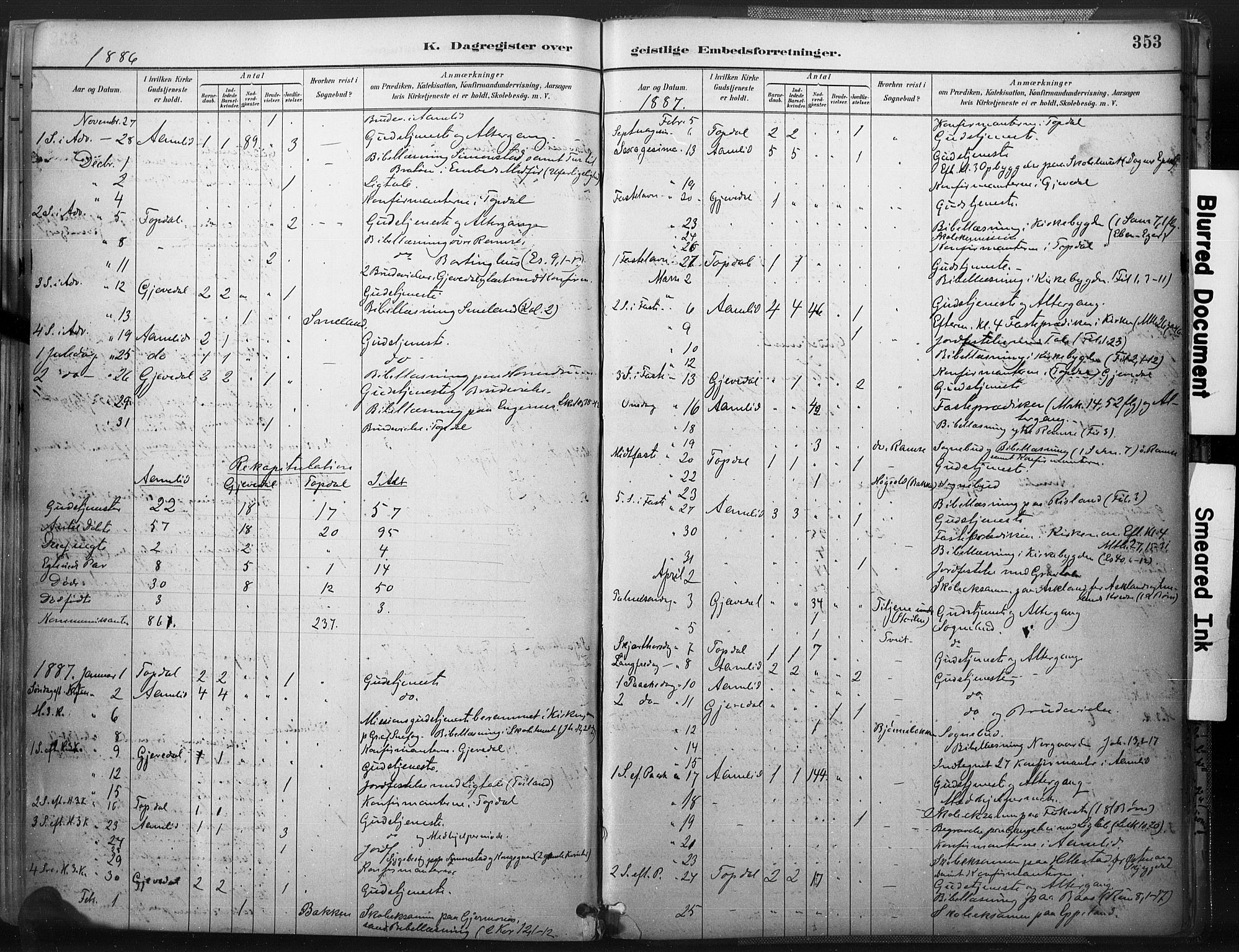 Åmli sokneprestkontor, AV/SAK-1111-0050/F/Fa/Fac/L0010: Ministerialbok nr. A 10 /1, 1885-1899, s. 353