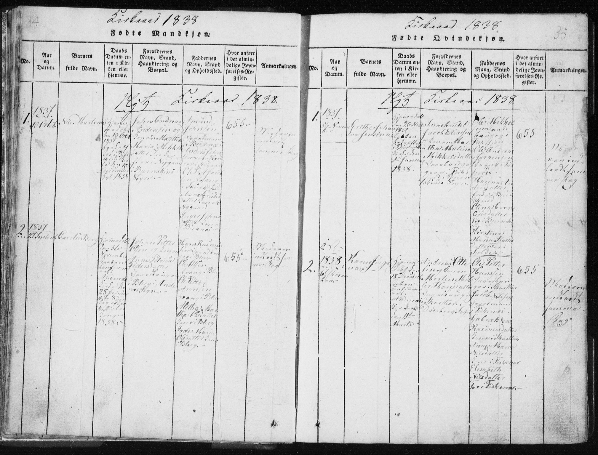 Ministerialprotokoller, klokkerbøker og fødselsregistre - Nordland, SAT/A-1459/897/L1411: Klokkerbok nr. 897C01, 1820-1866, s. 34-35