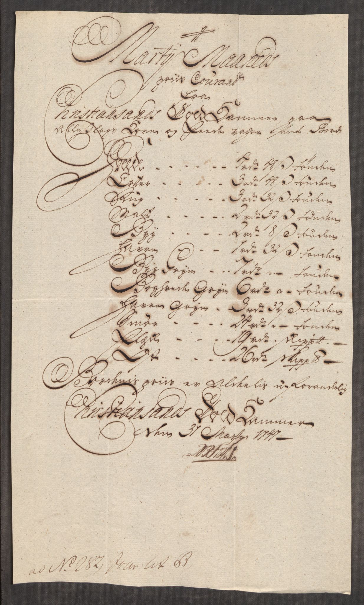 Rentekammeret inntil 1814, Realistisk ordnet avdeling, RA/EA-4070/Oe/L0003: [Ø1]: Priskuranter, 1745-1748, s. 625