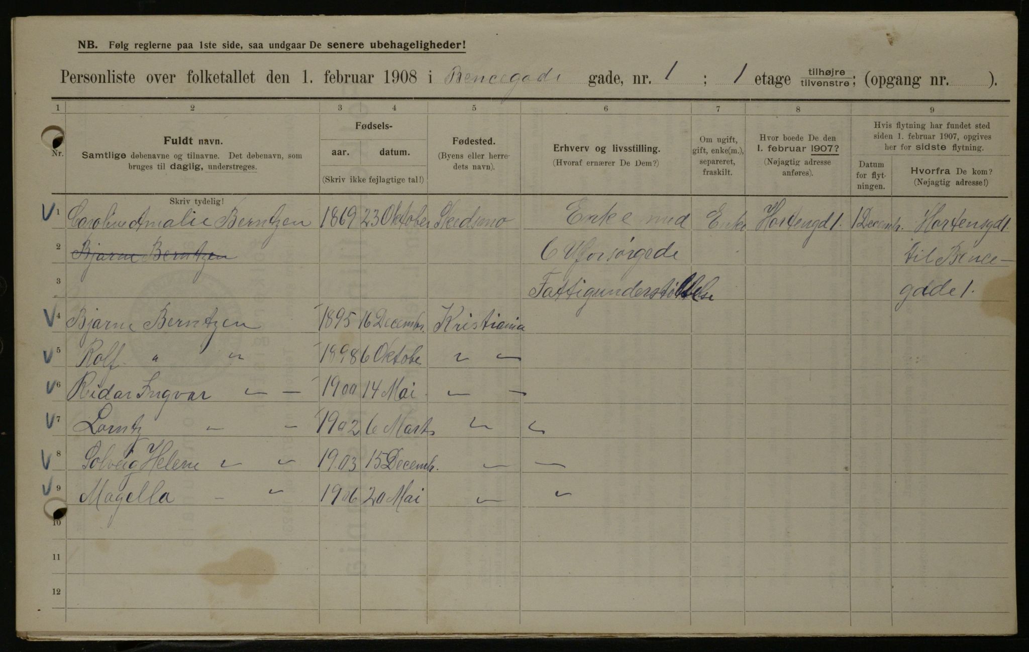 OBA, Kommunal folketelling 1.2.1908 for Kristiania kjøpstad, 1908, s. 3559