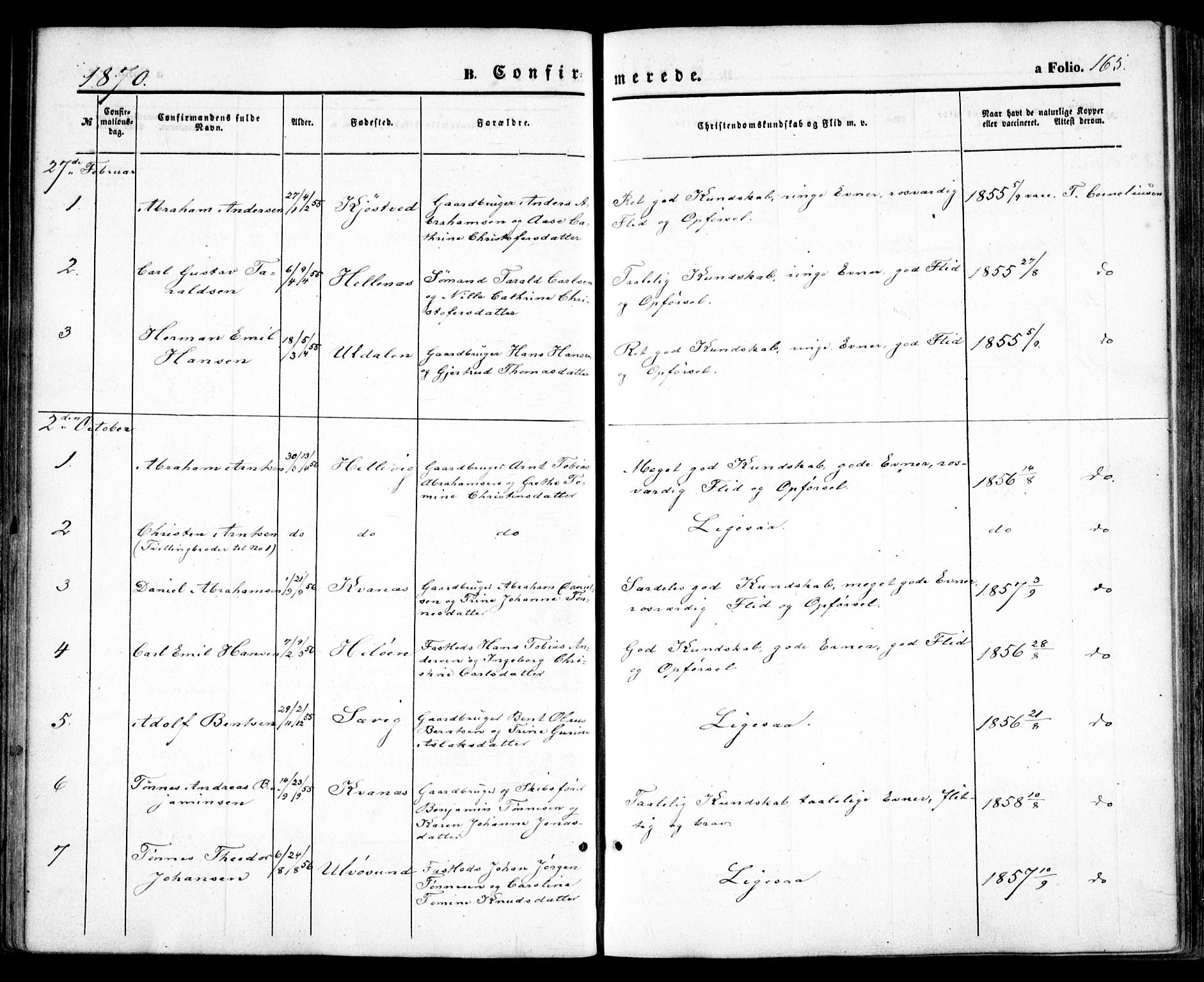 Høvåg sokneprestkontor, SAK/1111-0025/F/Fa/L0004: Ministerialbok nr. A 4, 1859-1877, s. 165
