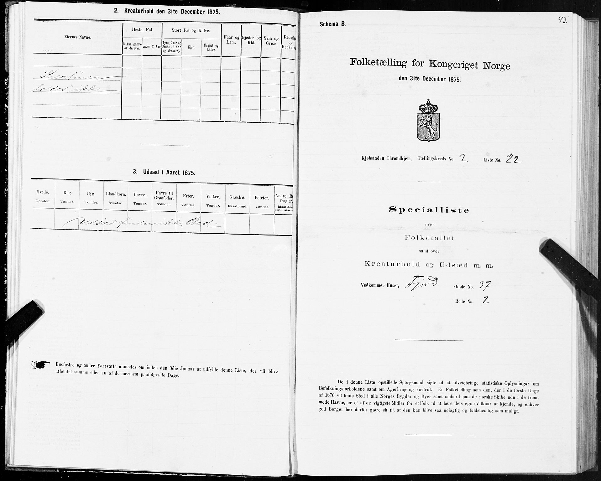 SAT, Folketelling 1875 for 1601 Trondheim kjøpstad, 1875, s. 2043