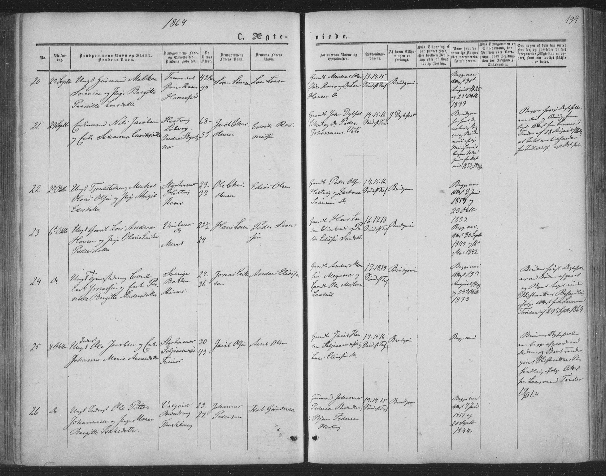 Ministerialprotokoller, klokkerbøker og fødselsregistre - Nordland, AV/SAT-A-1459/853/L0770: Ministerialbok nr. 853A09, 1857-1870, s. 194