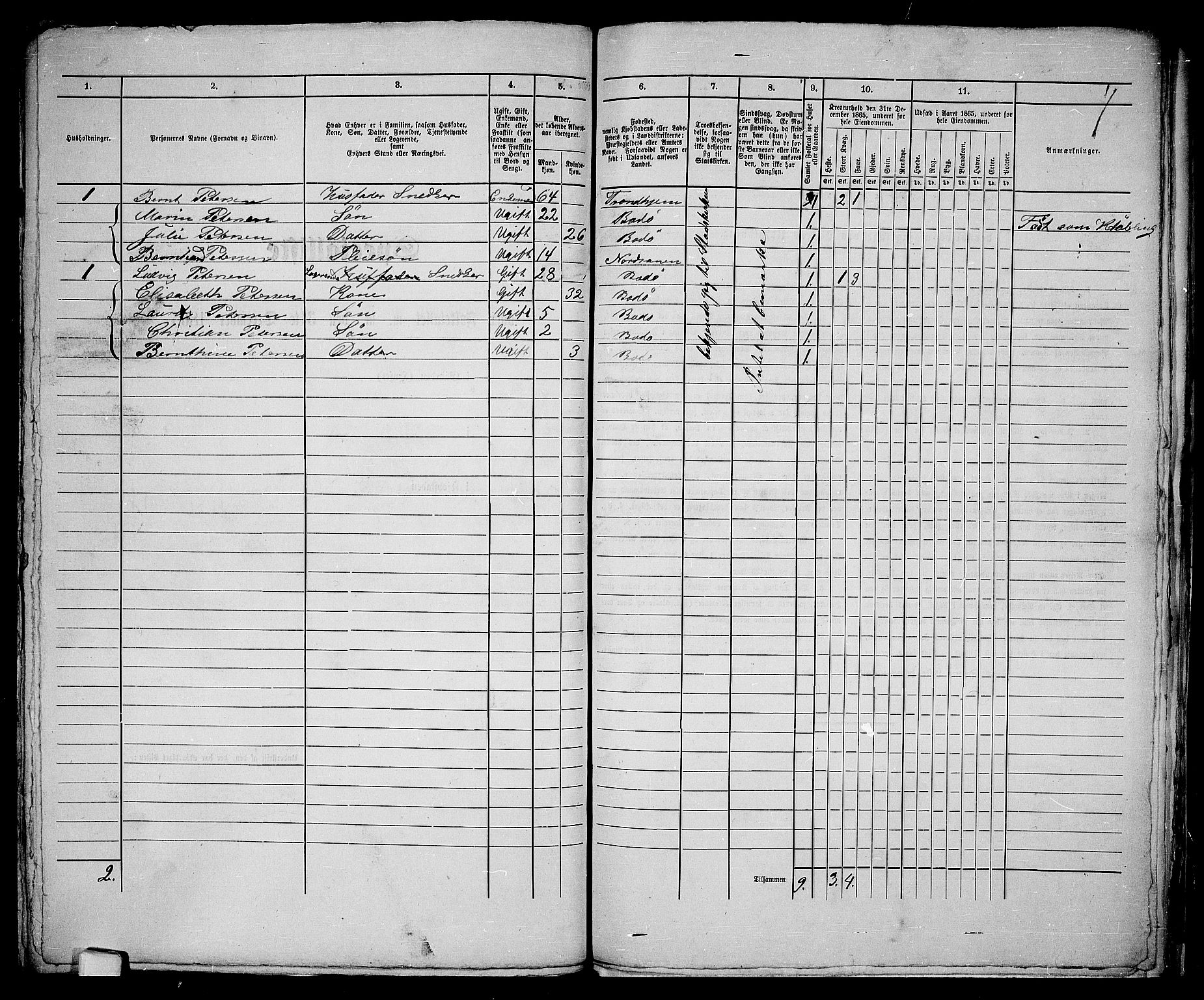 RA, Folketelling 1865 for 1804B Bodø prestegjeld, Bodø kjøpstad, 1865, s. 116