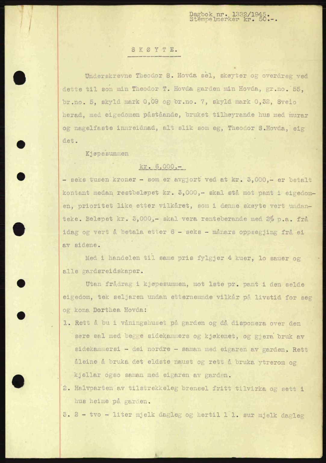 Sunnhordland sorenskrivar, AV/SAB-A-2401: Pantebok nr. A77, 1945-1945, Dagboknr: 1332/1945