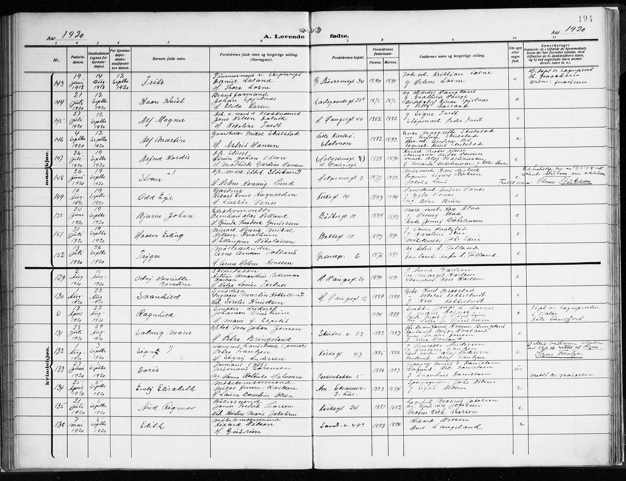 Sandviken Sokneprestembete, AV/SAB-A-77601/H/Ha/L0007: Ministerialbok nr. B 4, 1912-1924, s. 194