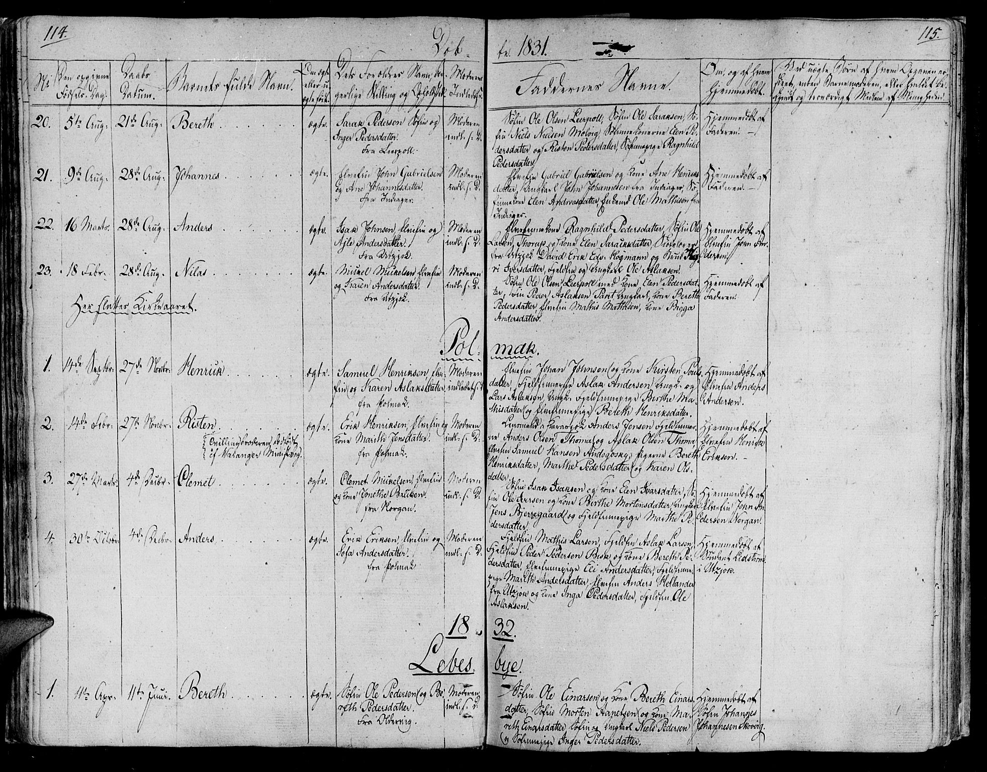 Lebesby sokneprestkontor, SATØ/S-1353/H/Ha/L0002kirke: Ministerialbok nr. 2, 1816-1833, s. 114-115