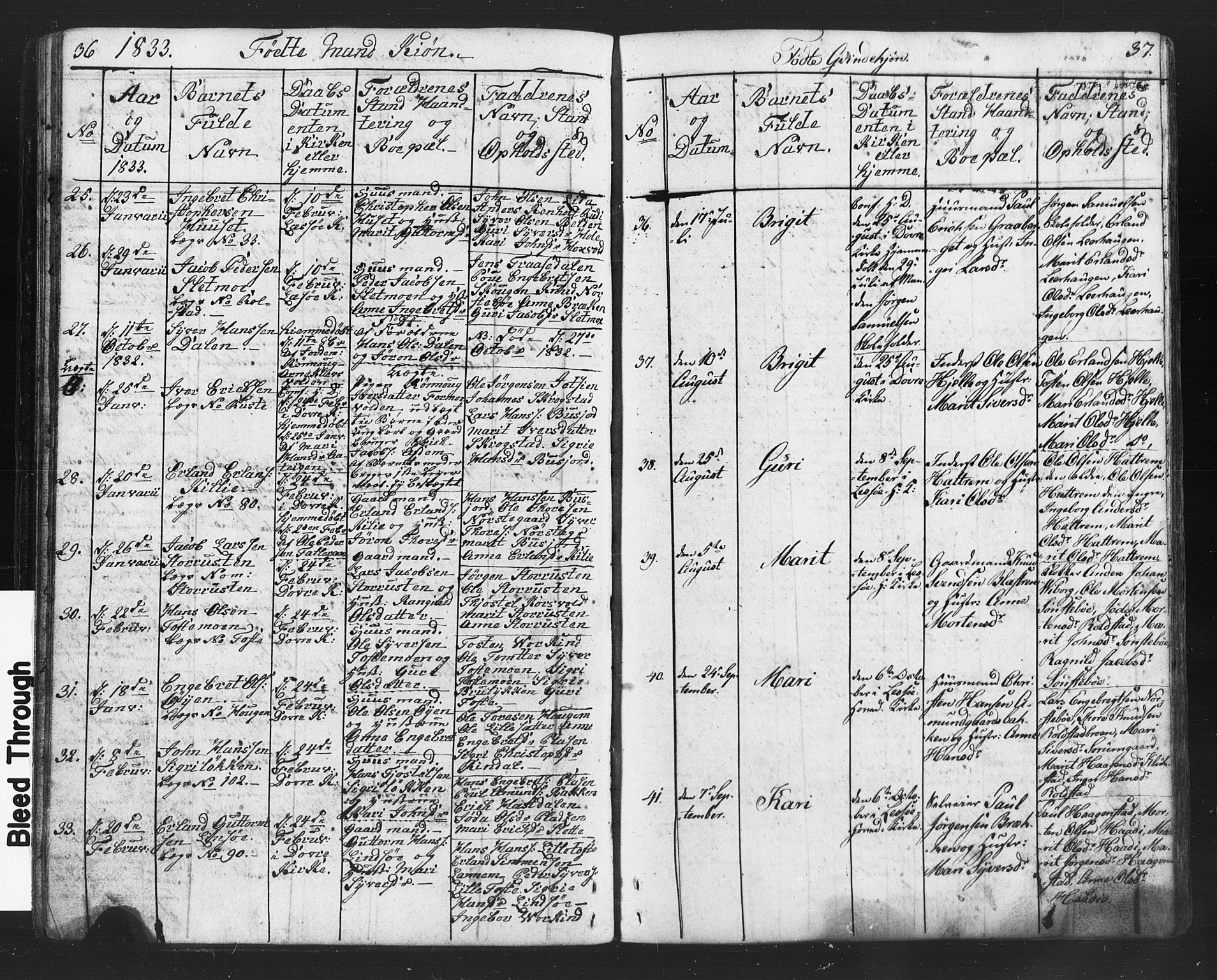 Lesja prestekontor, AV/SAH-PREST-068/H/Ha/Hab/L0002: Klokkerbok nr. 2, 1832-1850, s. 36-37