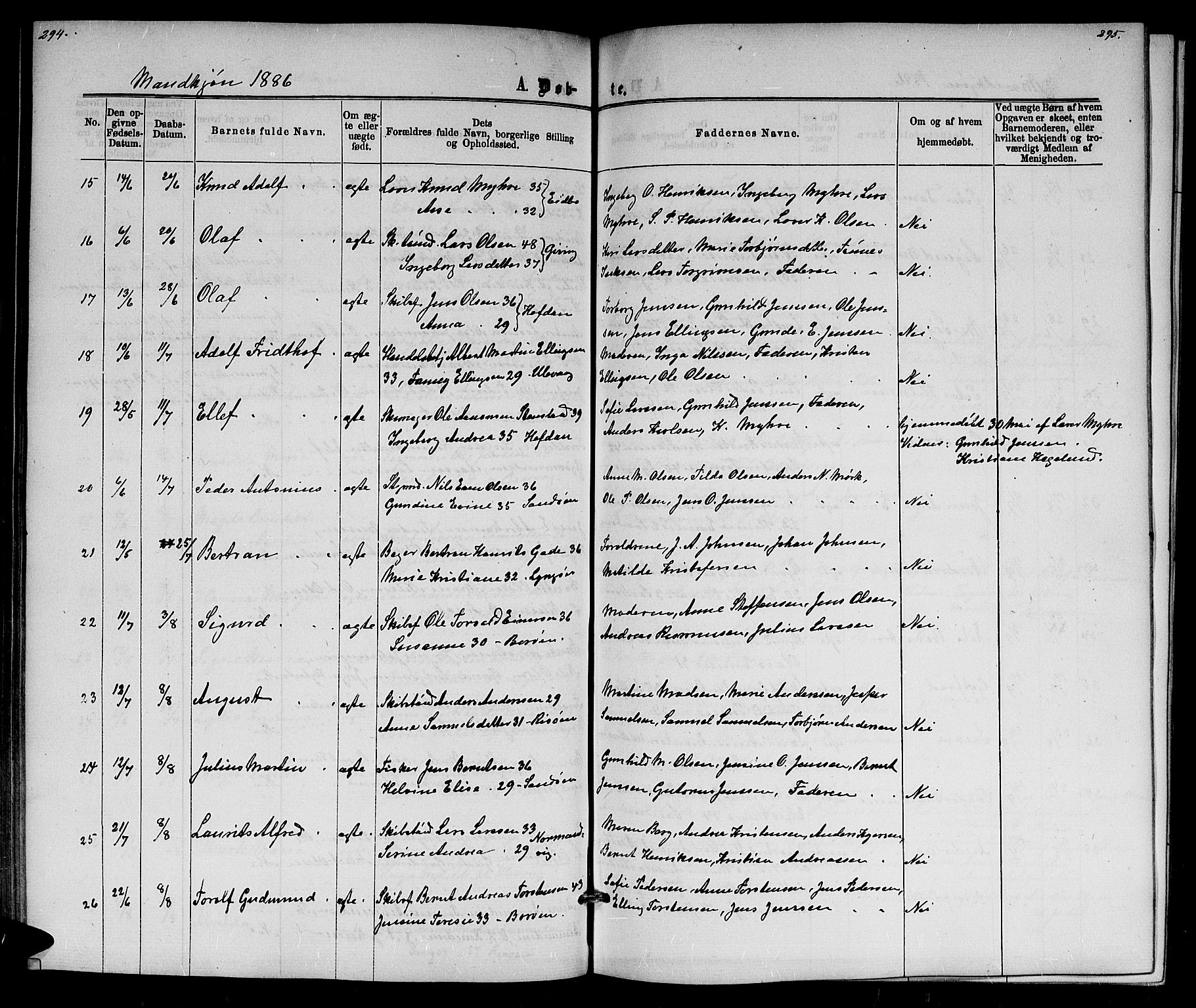 Dypvåg sokneprestkontor, AV/SAK-1111-0007/F/Fb/Fba/L0012: Klokkerbok nr. B 12, 1872-1886, s. 294-295