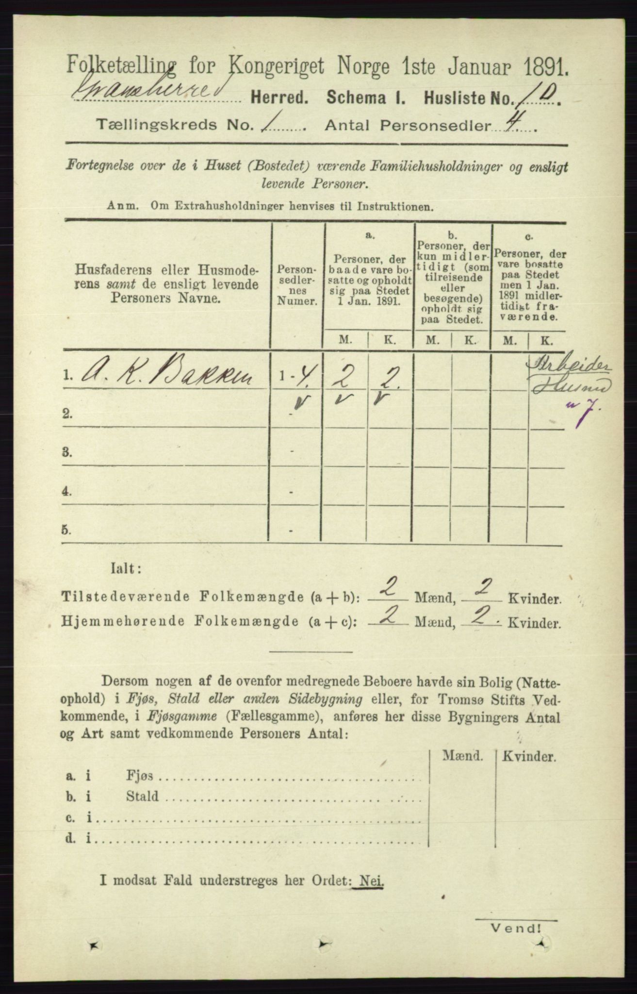 RA, Folketelling 1891 for 0824 Gransherad herred, 1891, s. 32