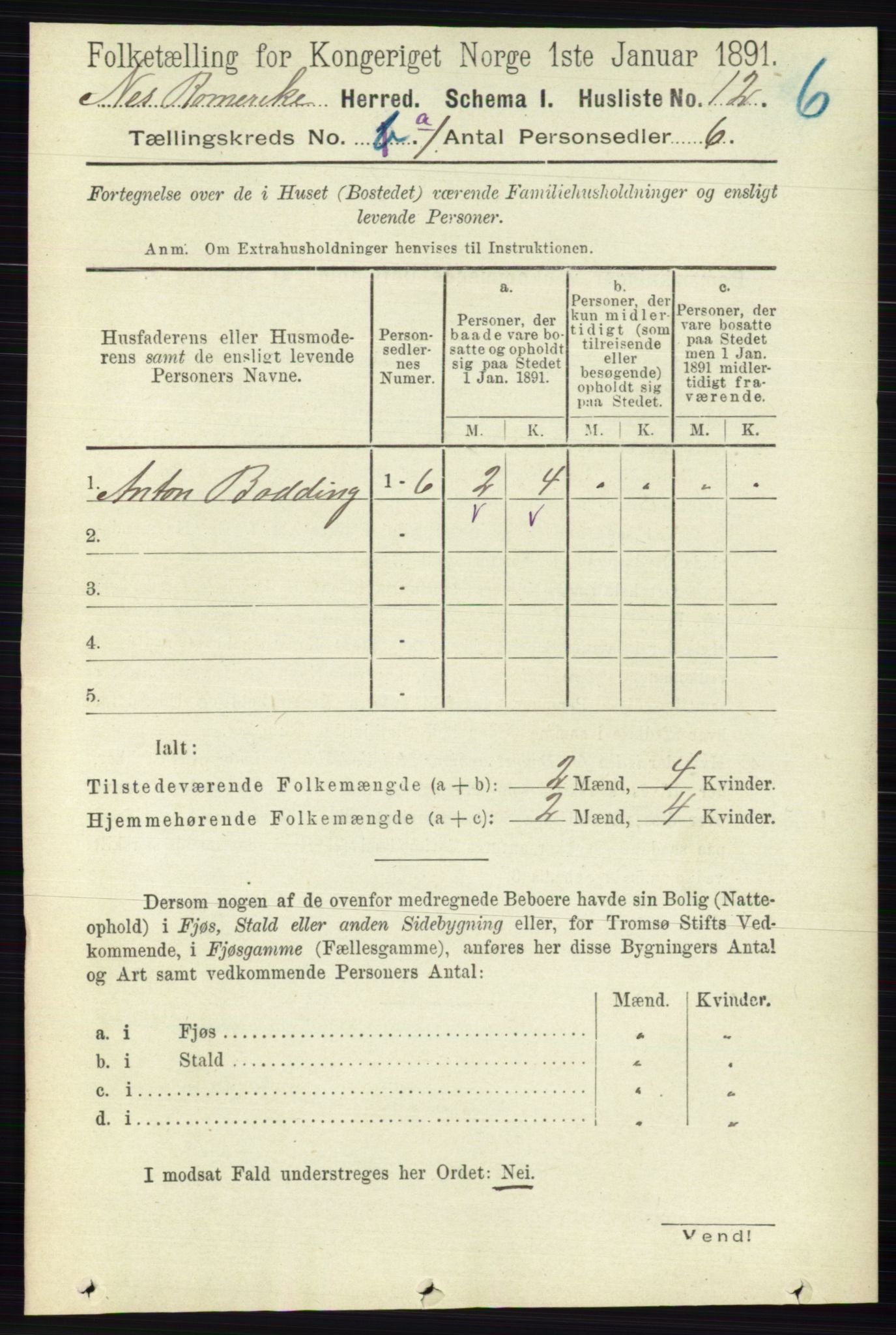 RA, Folketelling 1891 for 0236 Nes herred, 1891, s. 56