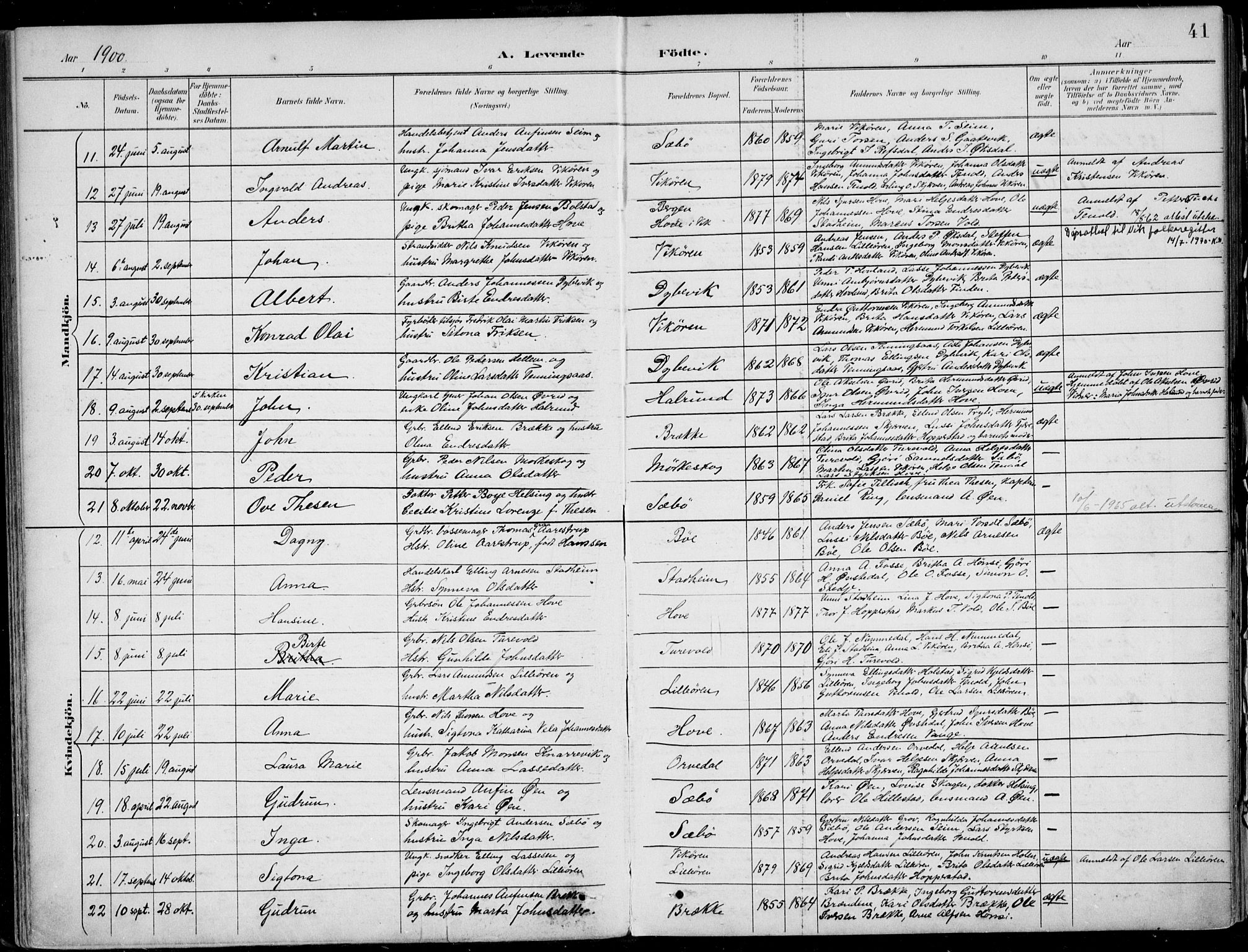 Vik sokneprestembete, AV/SAB-A-81501/H/Haa/Haab/L0002: Ministerialbok nr. B  2, 1891-1907, s. 41