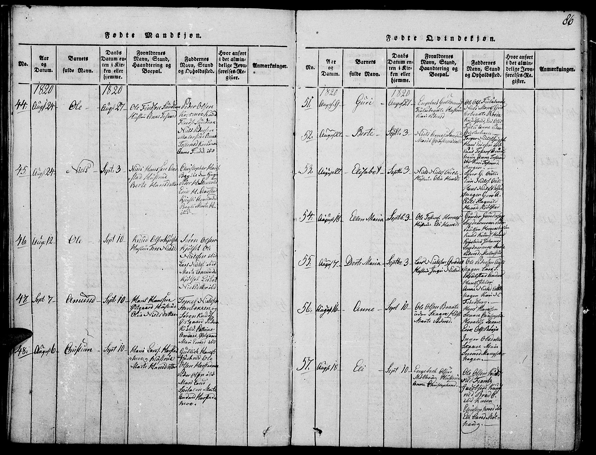 Strøm-Odalen prestekontor, SAH/PREST-028/H/Ha/Haa/L0006: Ministerialbok nr. 6, 1814-1850, s. 86