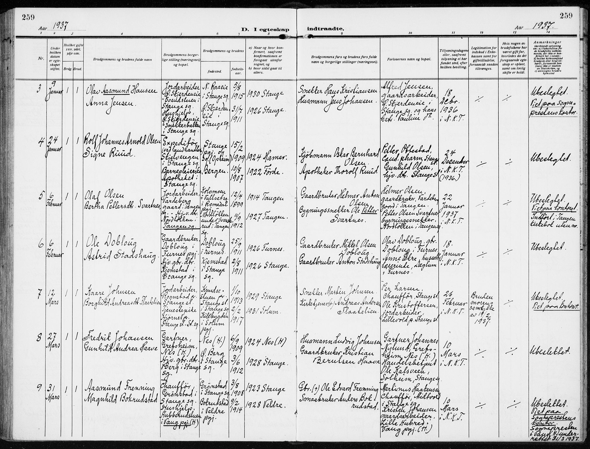 Stange prestekontor, SAH/PREST-002/K/L0026: Ministerialbok nr. 26, 1923-1937, s. 259