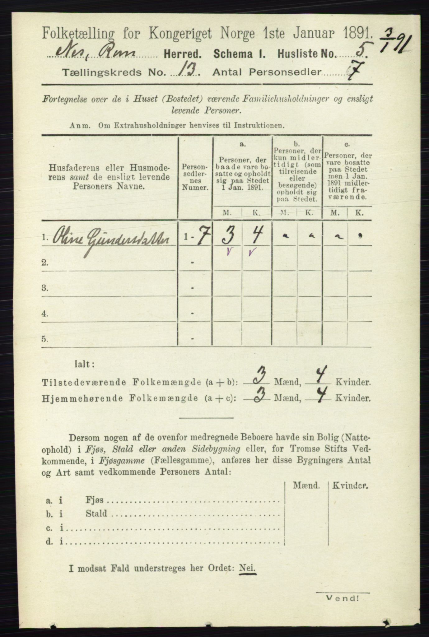 RA, Folketelling 1891 for 0236 Nes herred, 1891, s. 7739