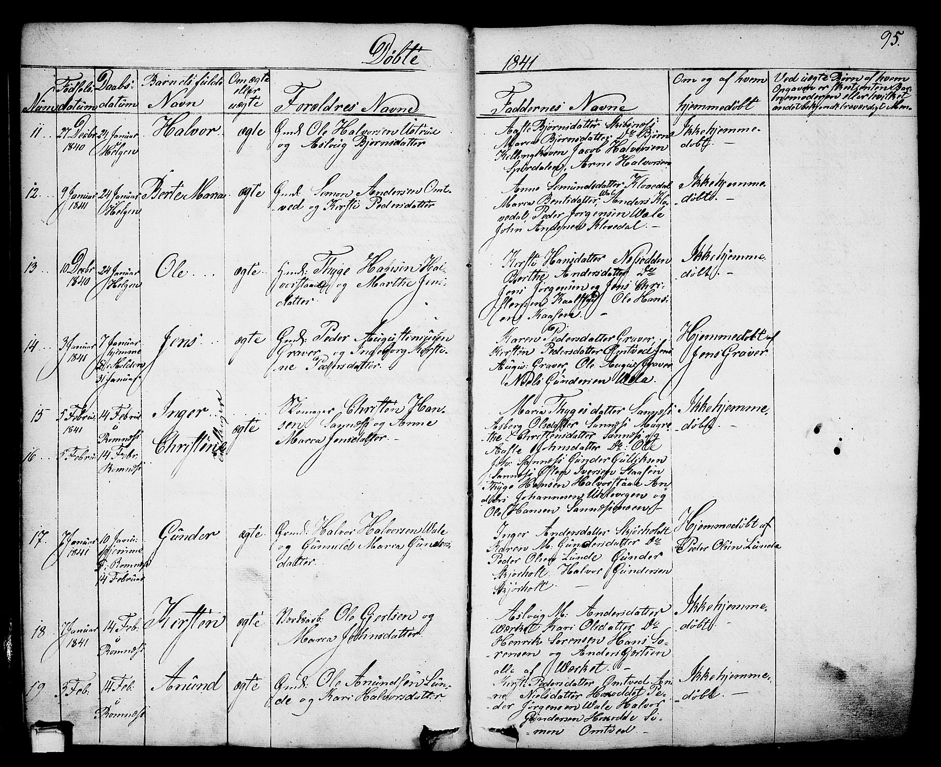 Holla kirkebøker, AV/SAKO-A-272/F/Fa/L0004: Ministerialbok nr. 4, 1830-1848, s. 95