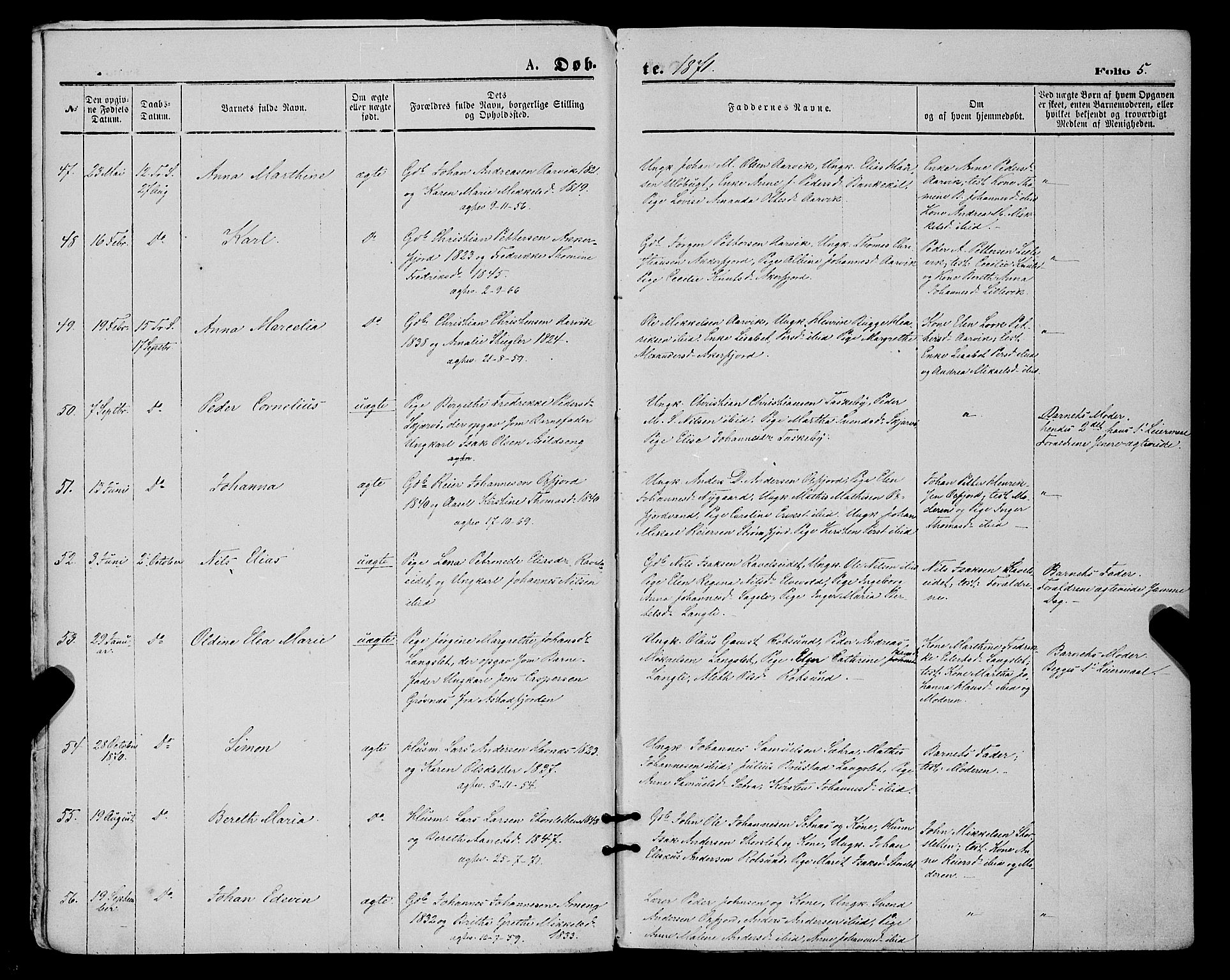 Skjervøy sokneprestkontor, AV/SATØ-S-1300/H/Ha/Haa/L0008kirke: Ministerialbok nr. 8, 1871-1877, s. 5