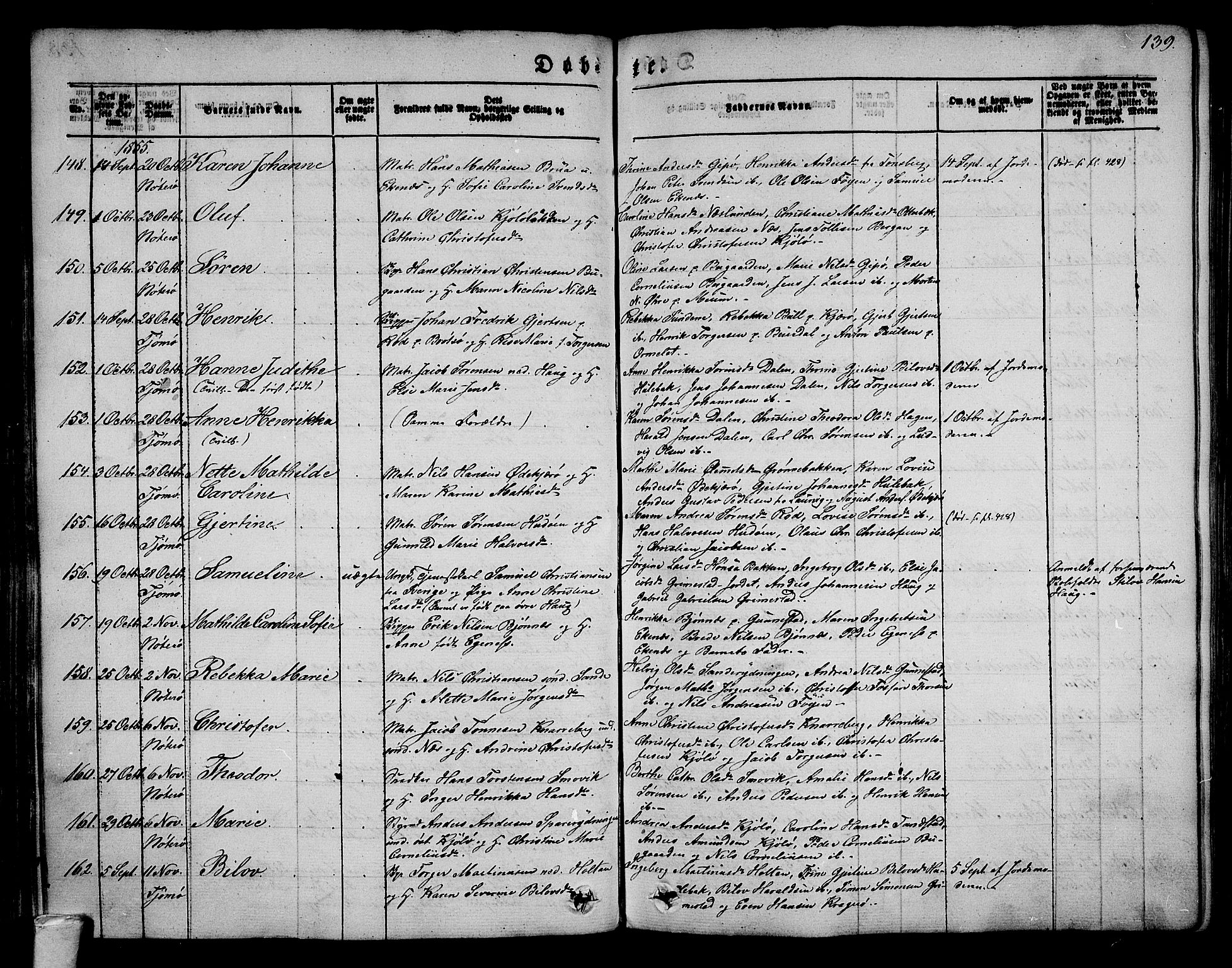 Nøtterøy kirkebøker, AV/SAKO-A-354/G/Ga/L0001: Klokkerbok nr. I 1, 1844-1859, s. 139