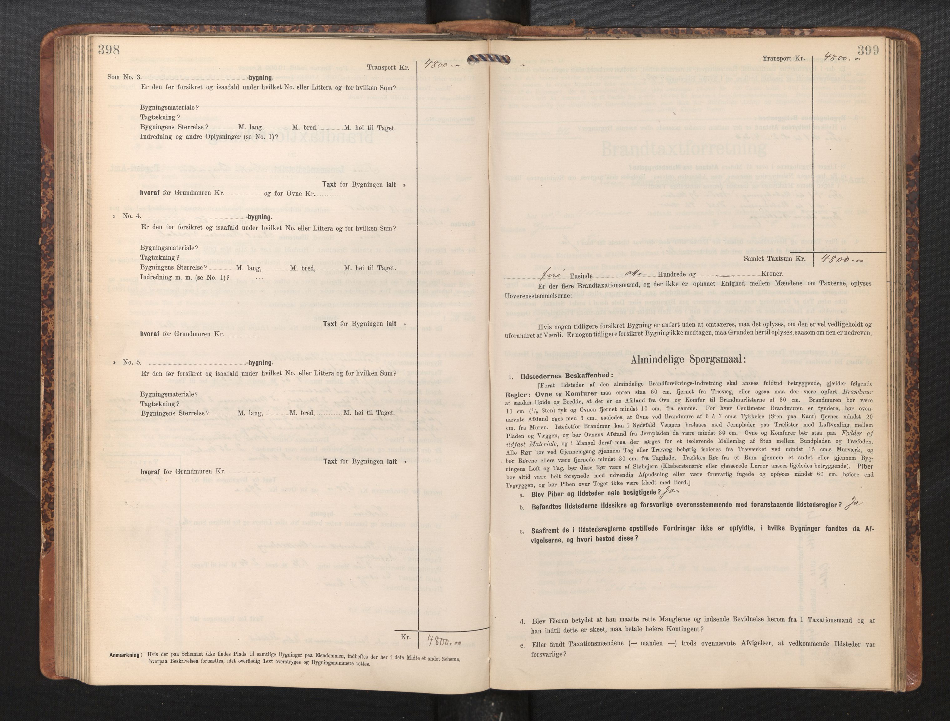 Lensmannen i Fana, SAB/A-31801/0012/L0018: Branntakstprotokoll skjematakst, 1907-1910, s. 398-399