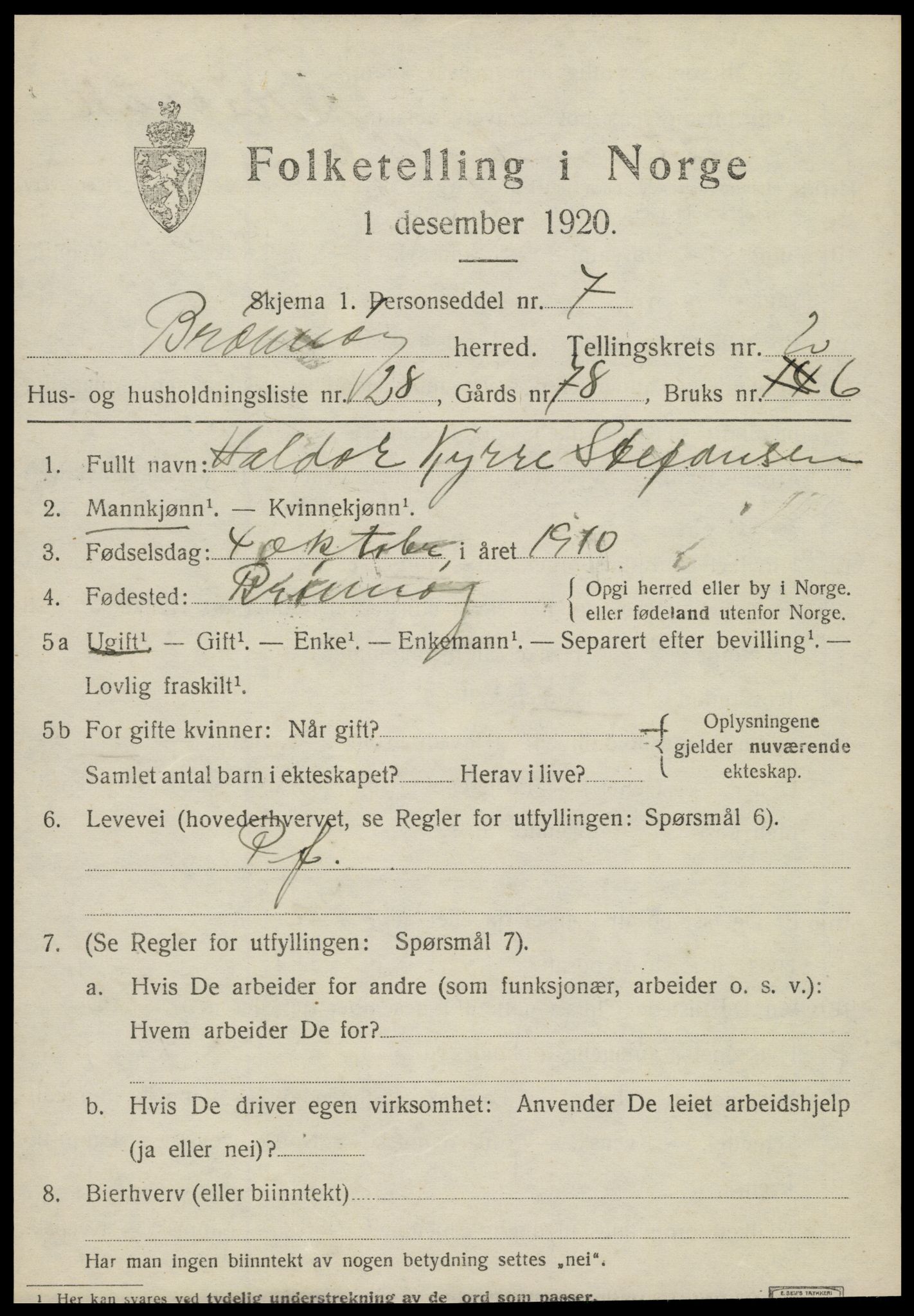 SAT, Folketelling 1920 for 1814 Brønnøy herred, 1920, s. 2218