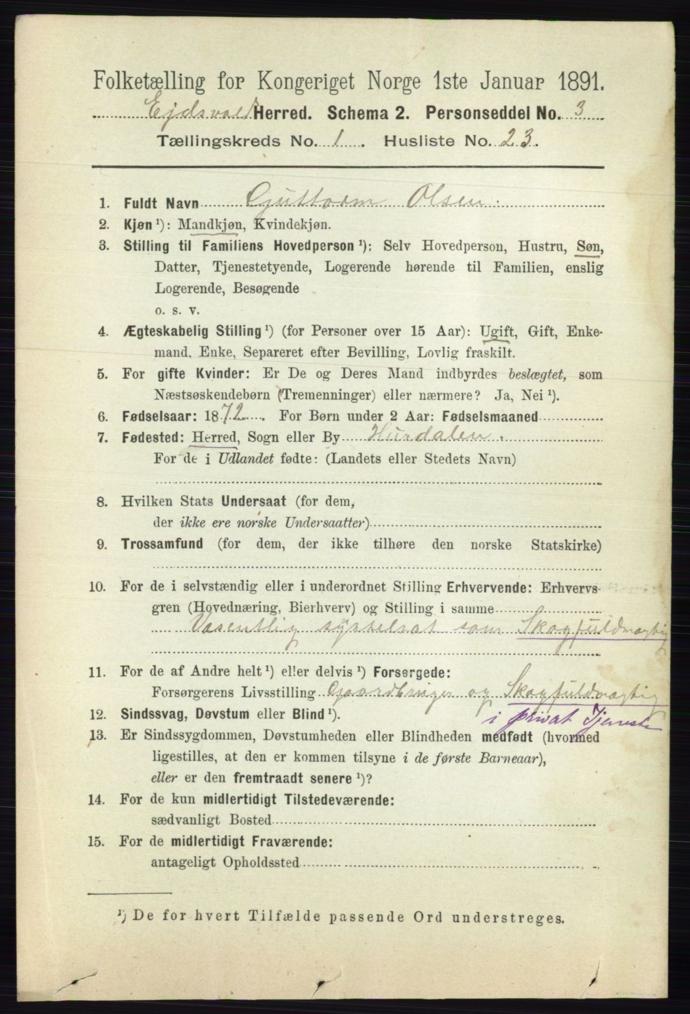 RA, Folketelling 1891 for 0237 Eidsvoll herred, 1891, s. 312