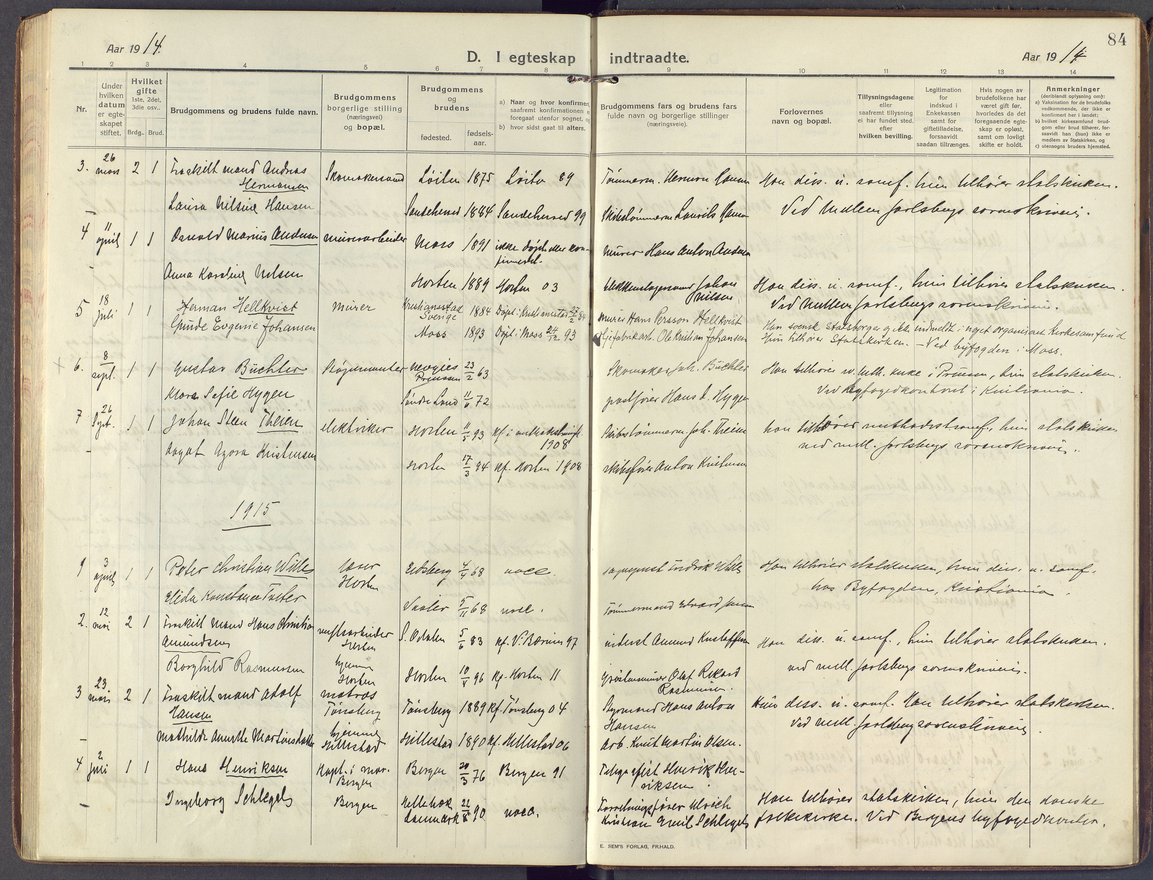 Horten kirkebøker, AV/SAKO-A-348/F/Fa/L0008: Ministerialbok nr. 8, 1913-1924, s. 84