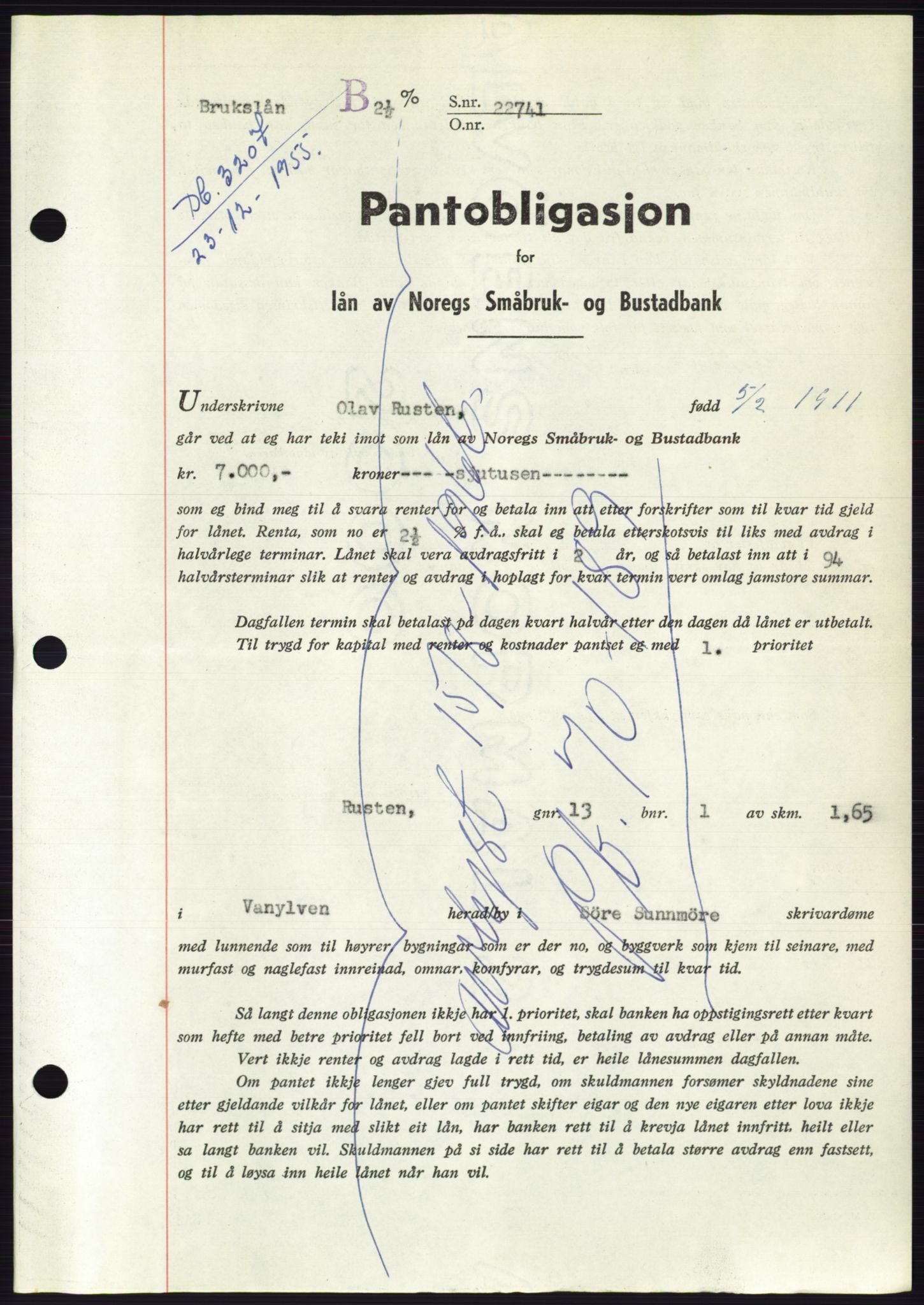 Søre Sunnmøre sorenskriveri, SAT/A-4122/1/2/2C/L0127: Pantebok nr. 15B, 1955-1955, Dagboknr: 3207/1955
