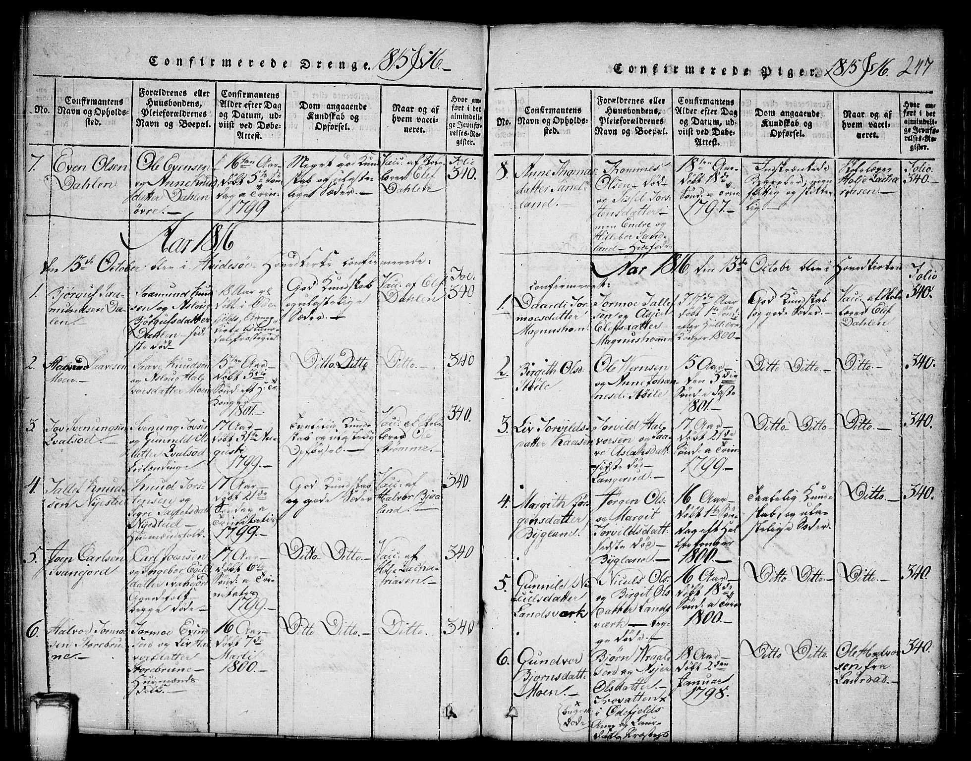 Kviteseid kirkebøker, AV/SAKO-A-276/G/Gb/L0001: Klokkerbok nr. II 1, 1815-1842, s. 247