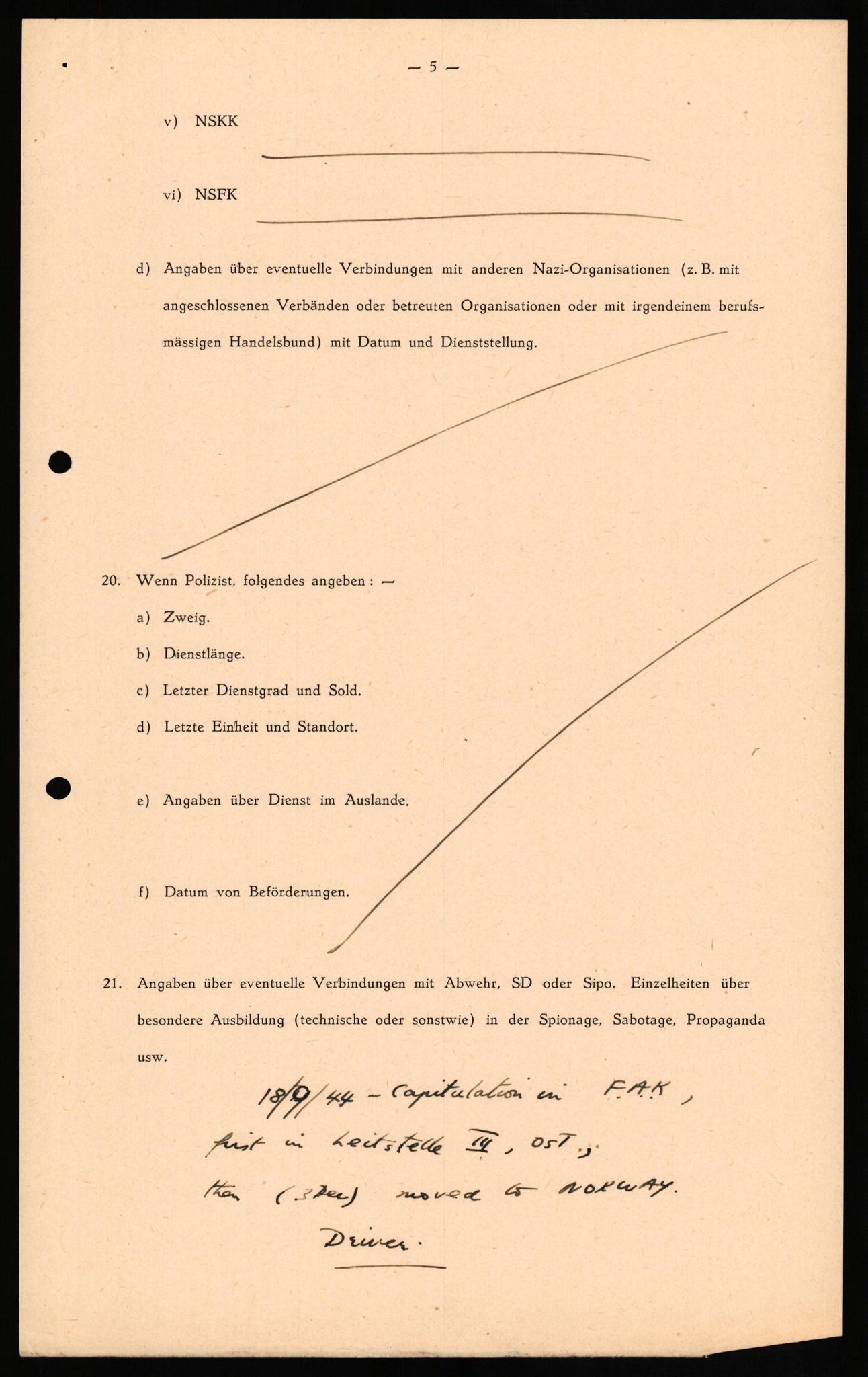 Forsvaret, Forsvarets overkommando II, AV/RA-RAFA-3915/D/Db/L0025: CI Questionaires. Tyske okkupasjonsstyrker i Norge. Tyskere., 1945-1946, s. 45