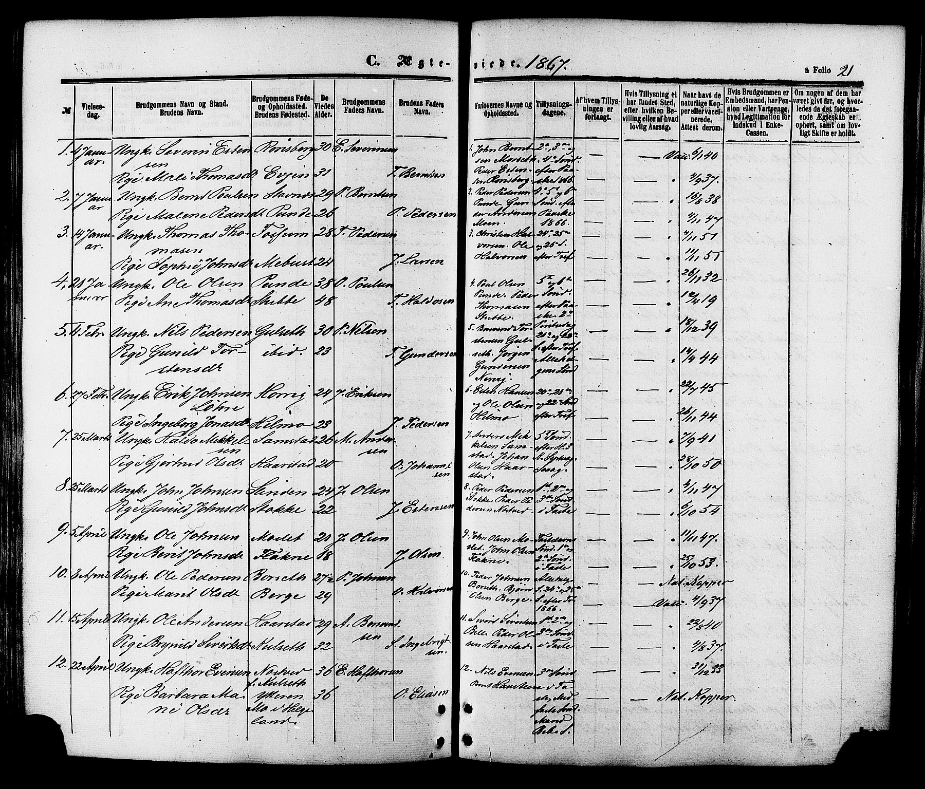 Ministerialprotokoller, klokkerbøker og fødselsregistre - Sør-Trøndelag, SAT/A-1456/695/L1147: Ministerialbok nr. 695A07, 1860-1877, s. 21