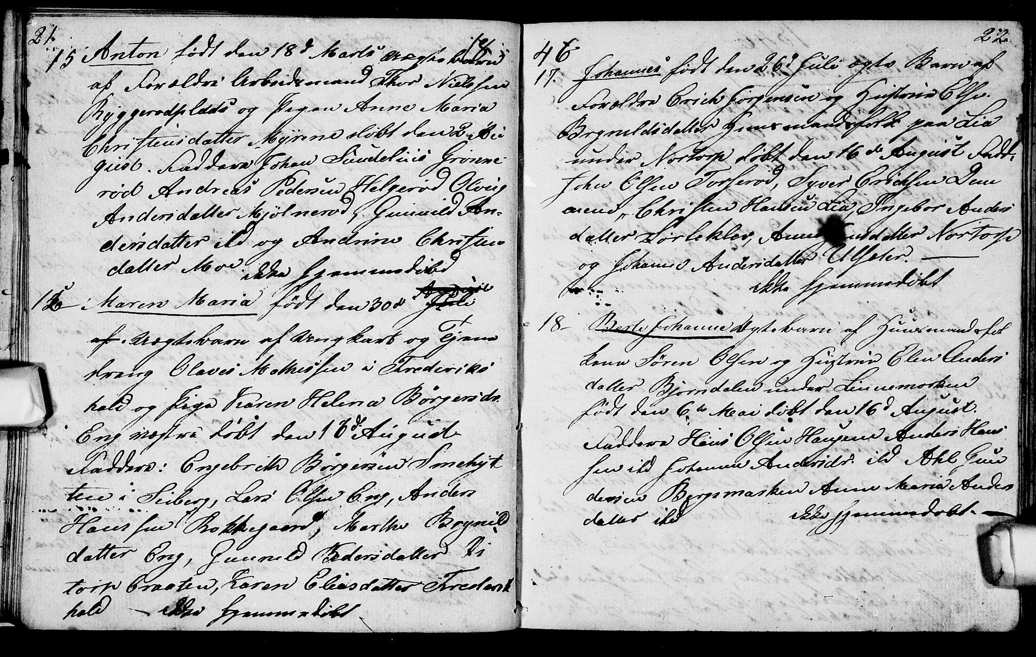 Berg prestekontor Kirkebøker, AV/SAO-A-10902/G/Gc/L0001: Klokkerbok nr. III 1, 1844-1855, s. 21-22