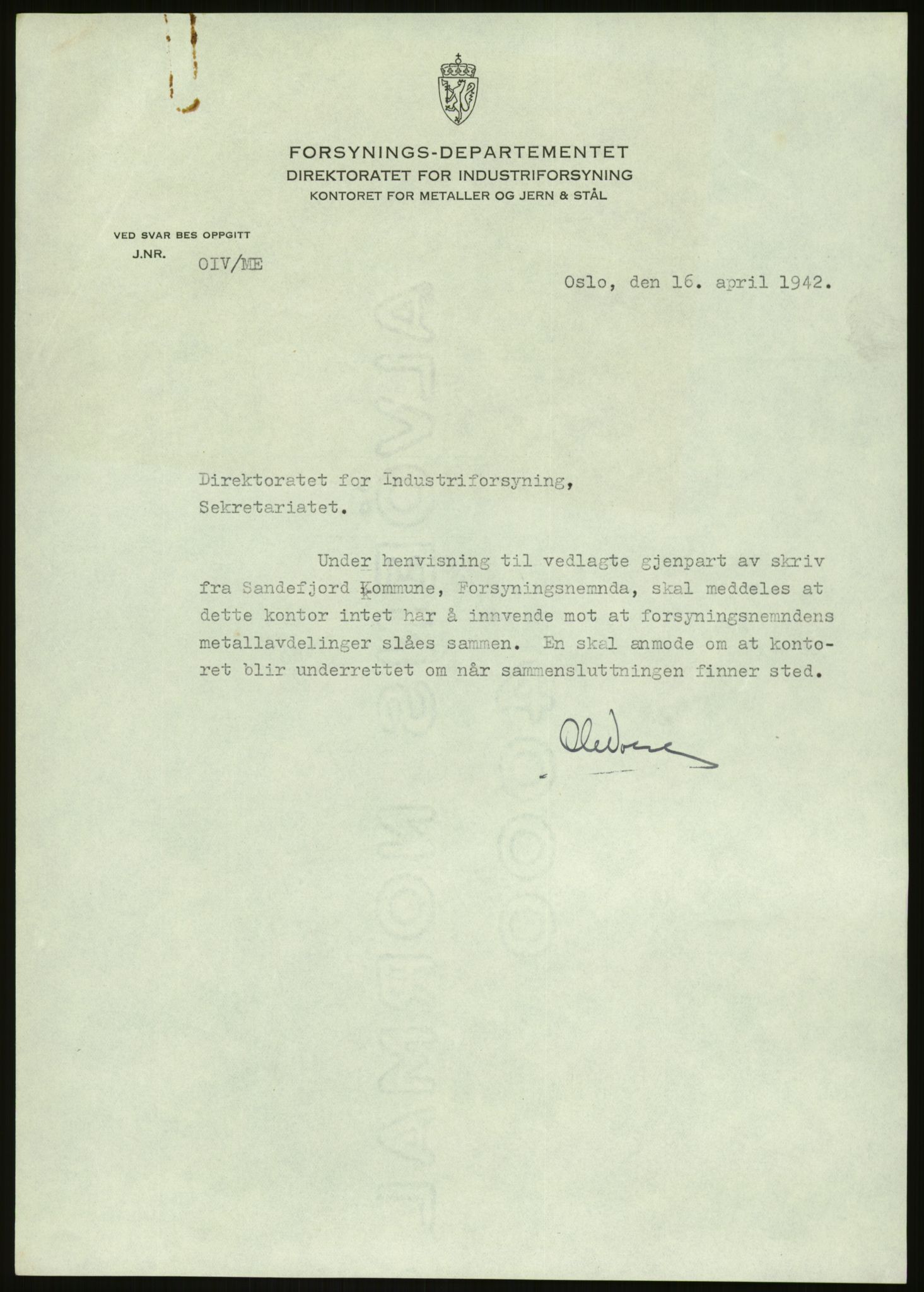 Direktoratet for industriforsyning, Sekretariatet, AV/RA-S-4153/D/Df/L0054: 9. Metallkontoret, 1940-1945, s. 541