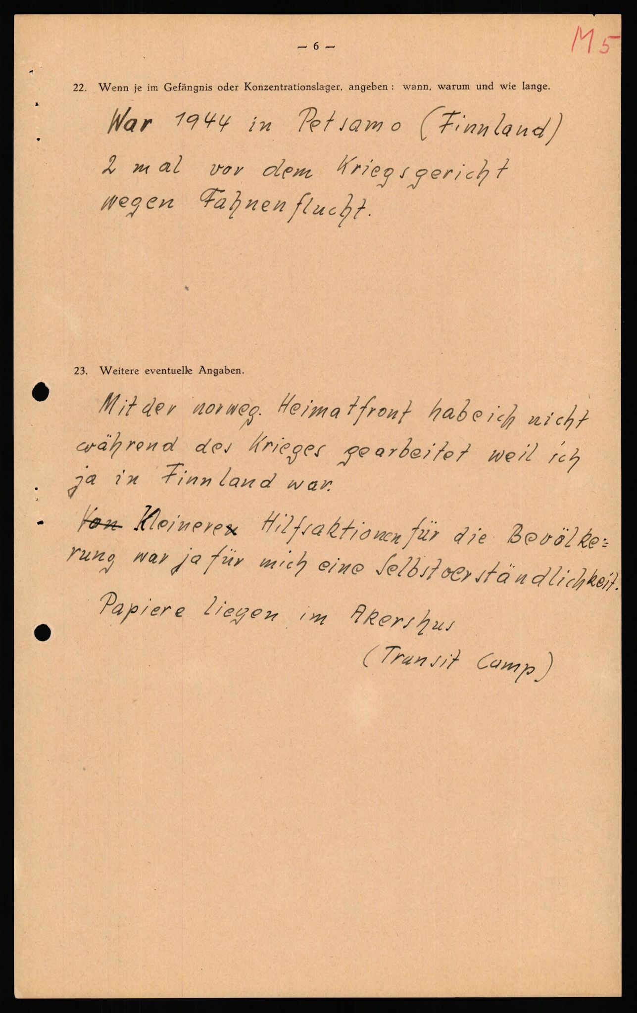 Forsvaret, Forsvarets overkommando II, AV/RA-RAFA-3915/D/Db/L0039: CI Questionaires. Tyske okkupasjonsstyrker i Norge. Østerrikere., 1945-1946, s. 374