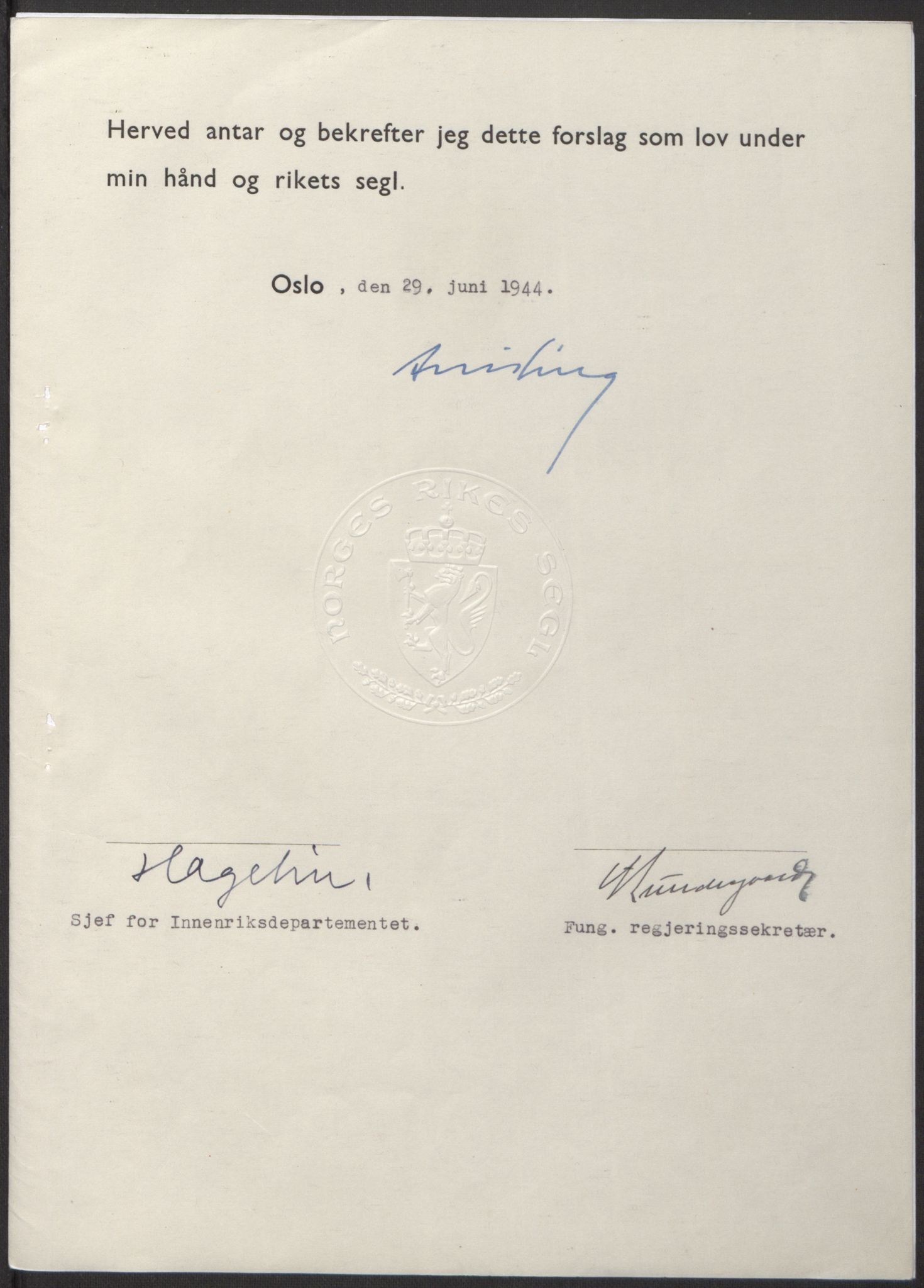 NS-administrasjonen 1940-1945 (Statsrådsekretariatet, de kommisariske statsråder mm), RA/S-4279/D/Db/L0100: Lover, 1944, s. 311