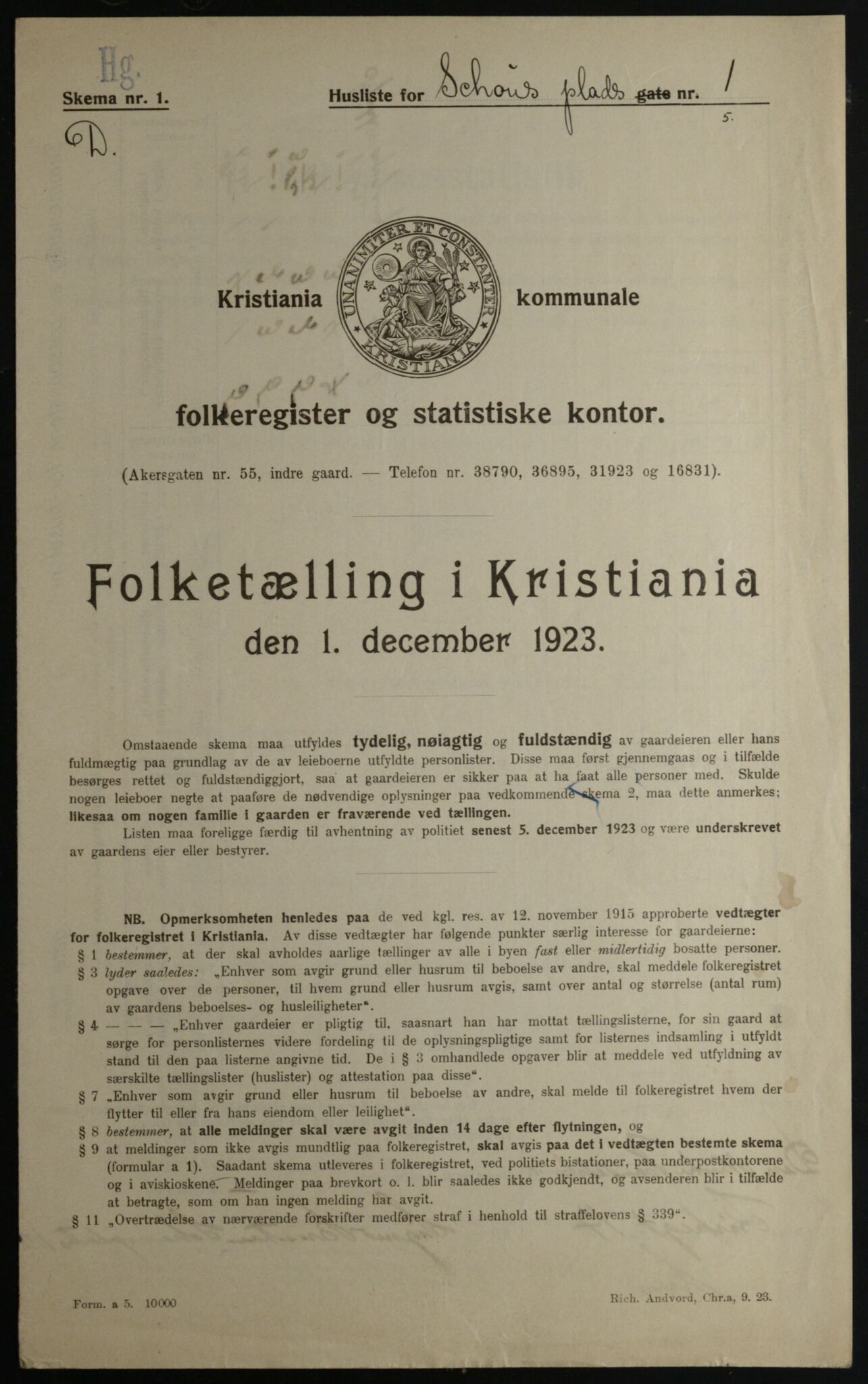 OBA, Kommunal folketelling 1.12.1923 for Kristiania, 1923, s. 100087