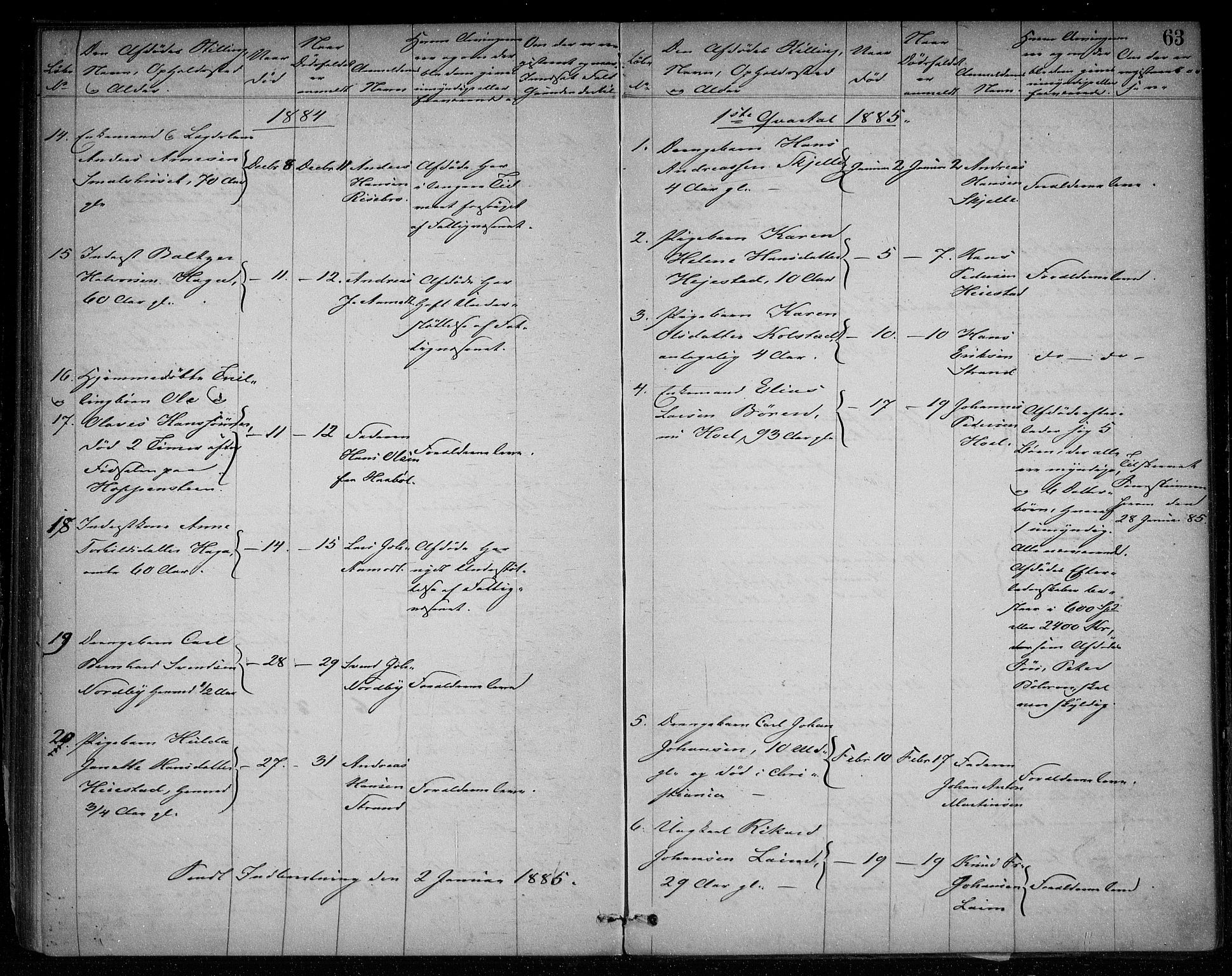 Skiptvet lensmannskontor, SAO/A-10080/H/Ha/L0002: Dødsanmeldelsesprotokoll, 1868-1896, s. 62b-63a