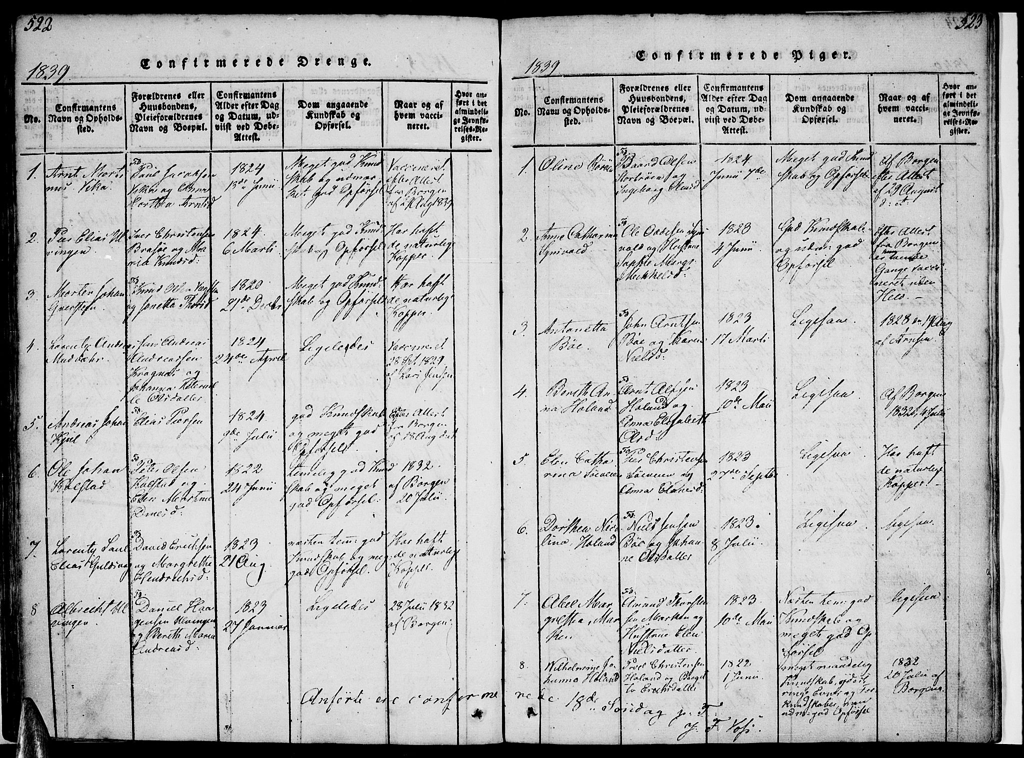 Ministerialprotokoller, klokkerbøker og fødselsregistre - Nordland, AV/SAT-A-1459/816/L0239: Ministerialbok nr. 816A05, 1820-1845, s. 522-523