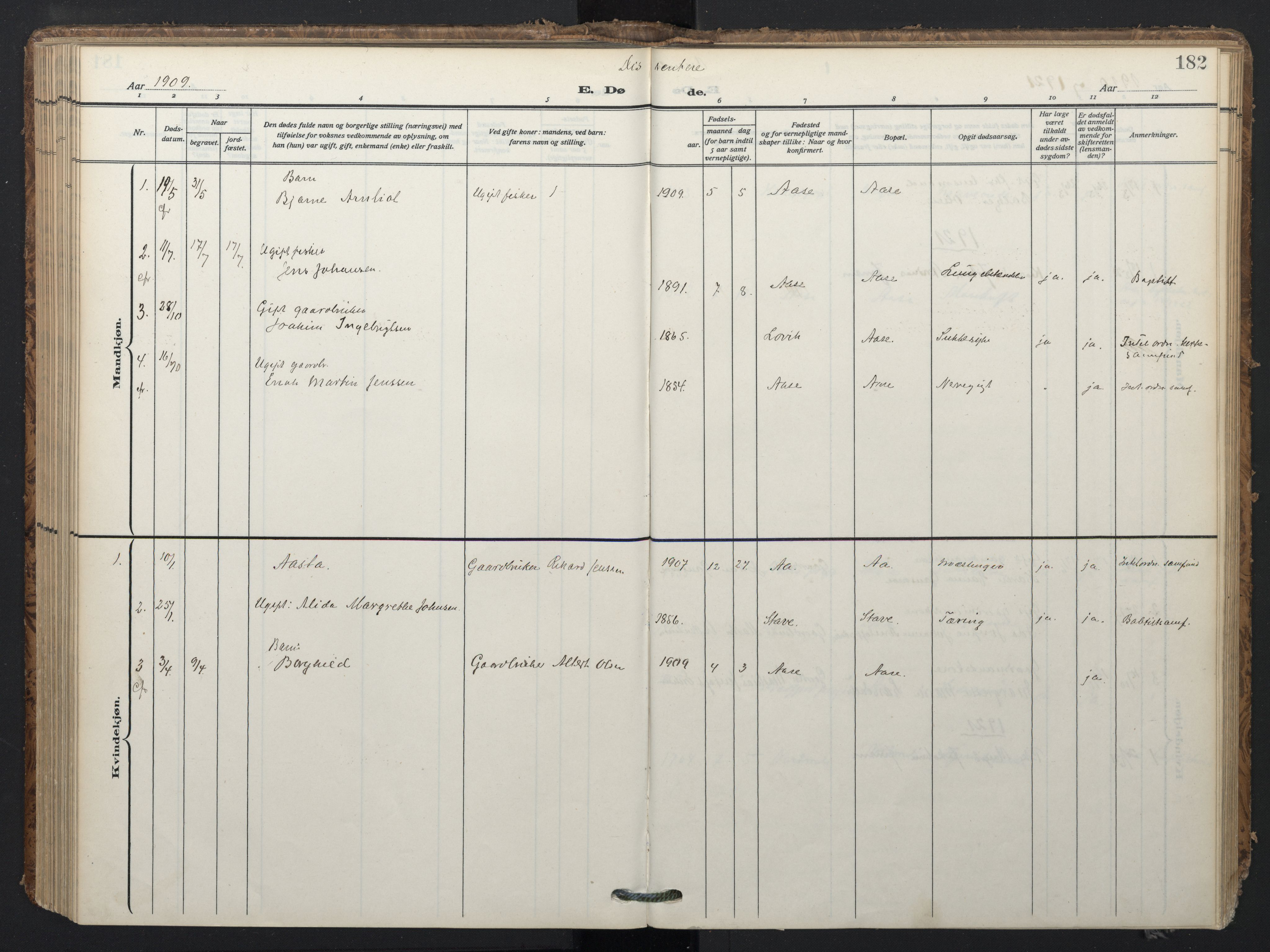 Ministerialprotokoller, klokkerbøker og fødselsregistre - Nordland, AV/SAT-A-1459/897/L1401: Ministerialbok nr. 897A08, 1909-1921, s. 182