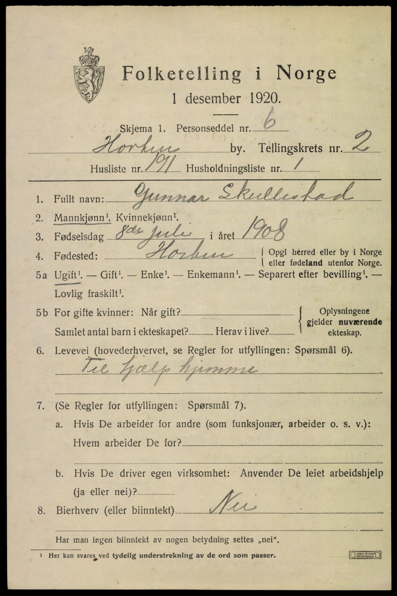 SAKO, Folketelling 1920 for 0703 Horten kjøpstad, 1920, s. 13151