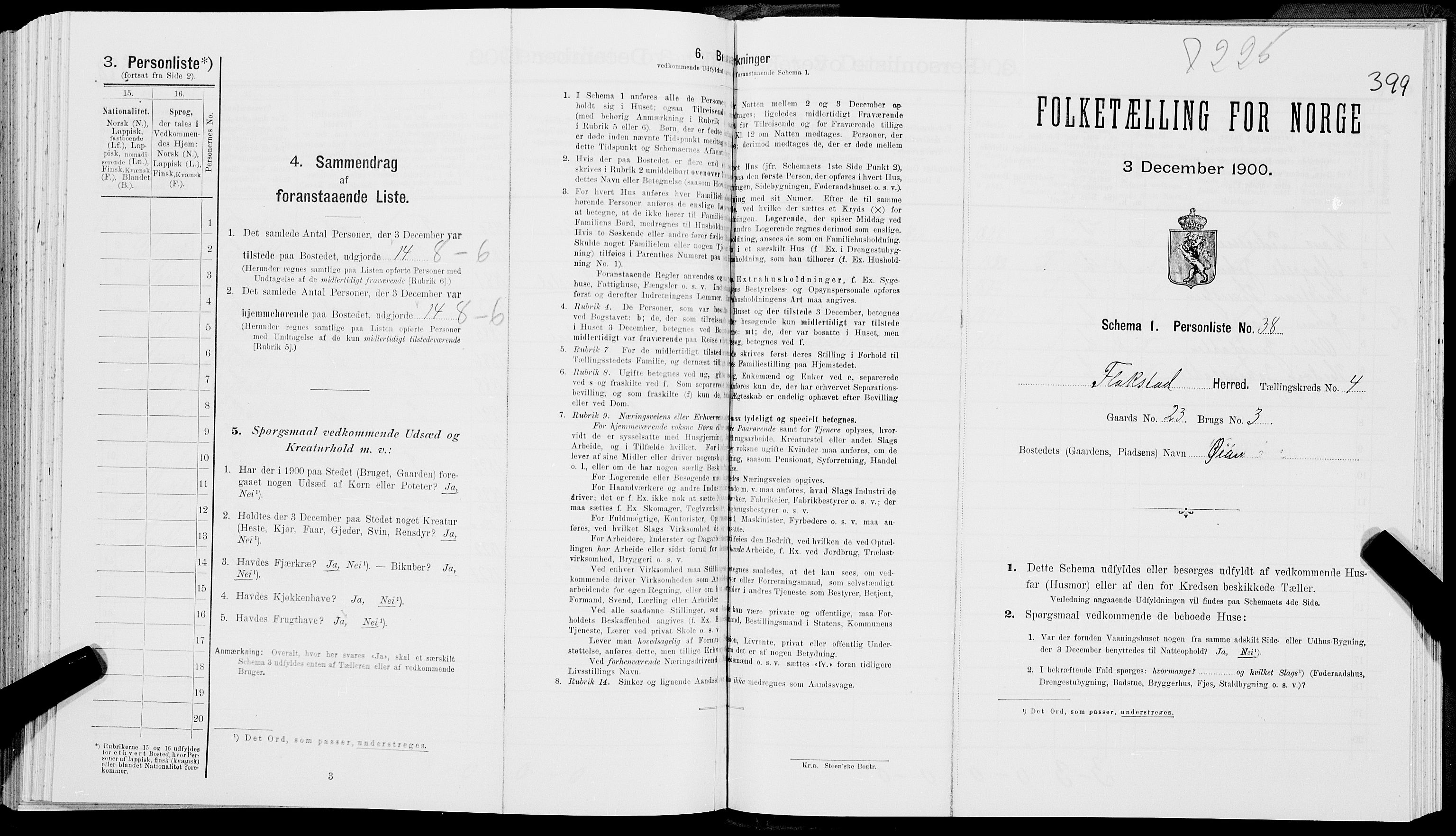 SAT, Folketelling 1900 for 1859 Flakstad herred, 1900, s. 419