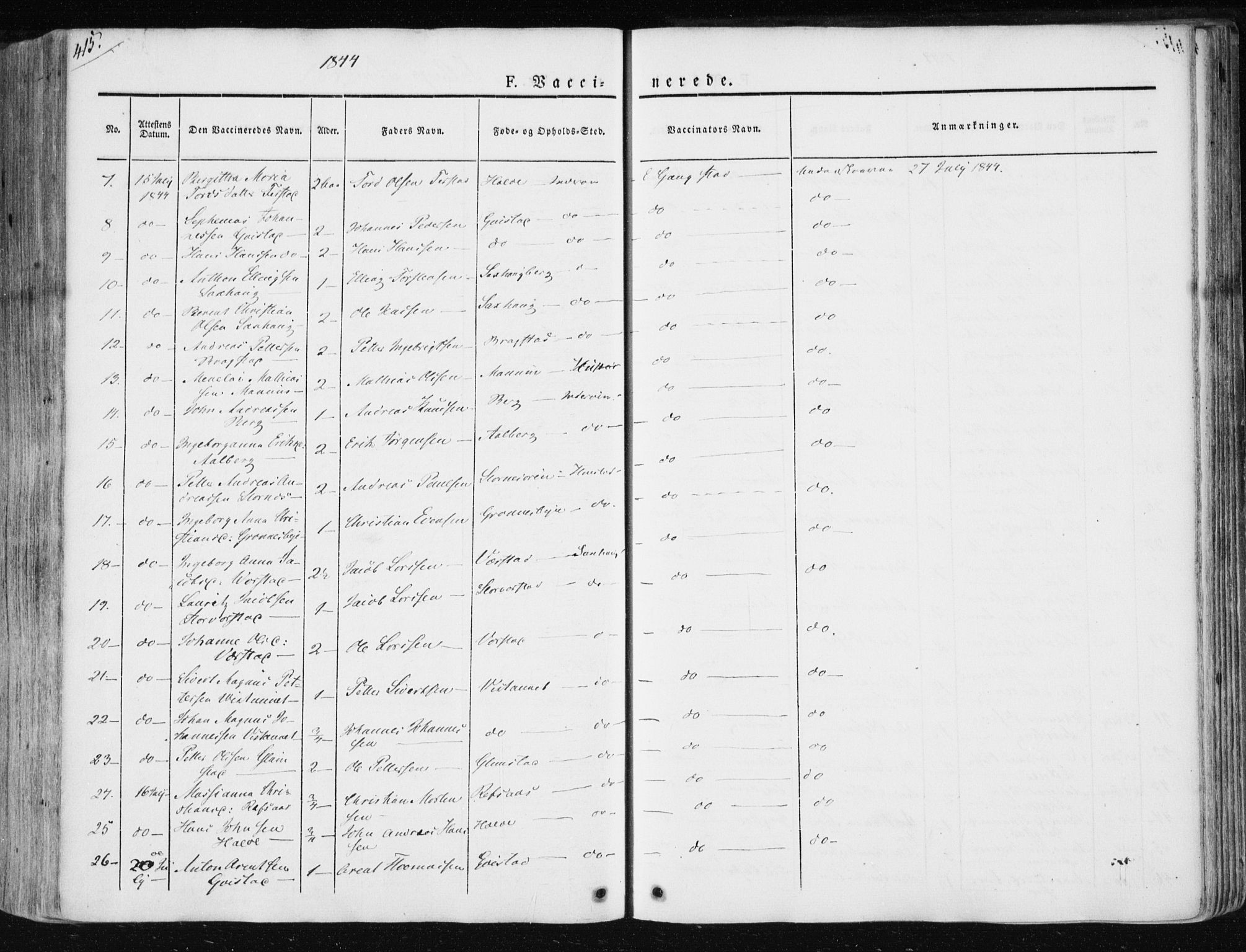 Ministerialprotokoller, klokkerbøker og fødselsregistre - Nord-Trøndelag, SAT/A-1458/730/L0280: Ministerialbok nr. 730A07 /1, 1840-1854, s. 415