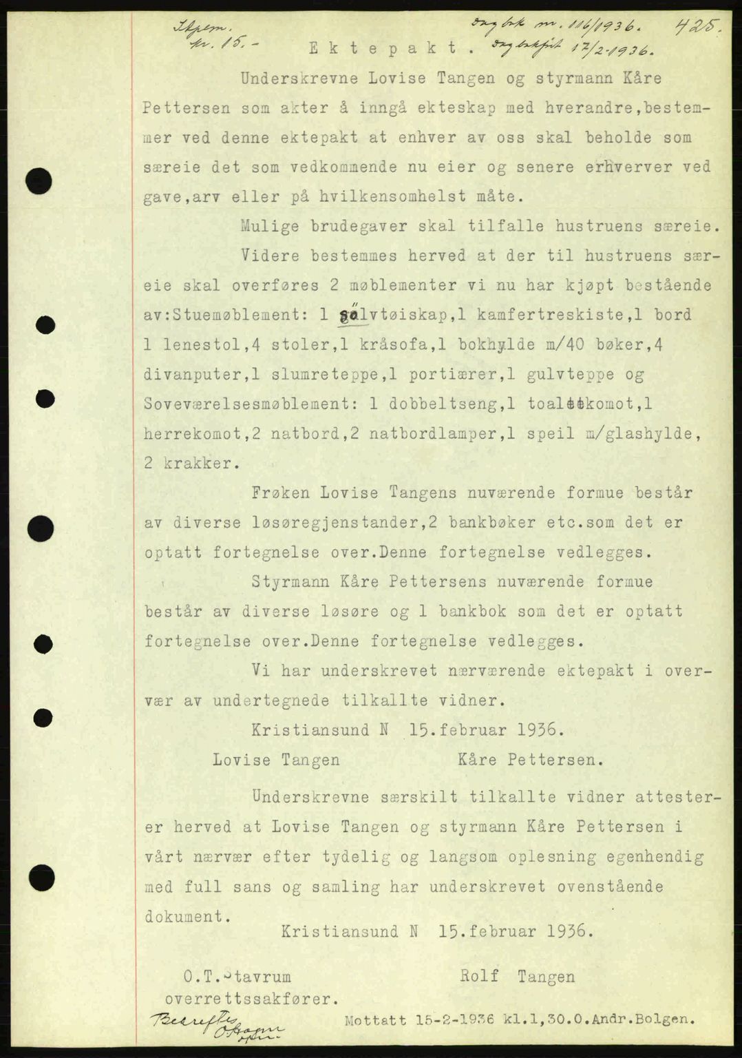 Kristiansund byfogd, SAT/A-4587/A/27: Pantebok nr. 28, 1934-1936, Tingl.dato: 17.02.1936
