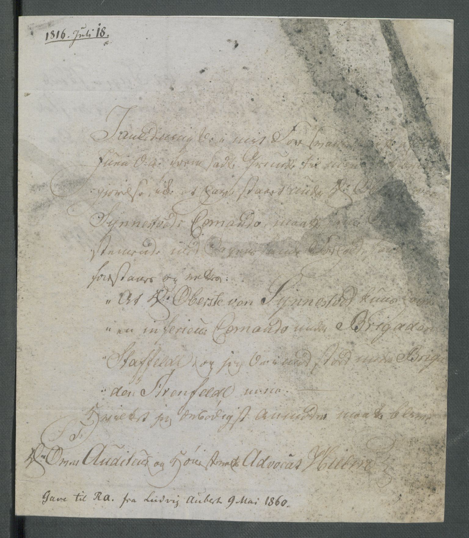 Forskjellige samlinger, Historisk-kronologisk samling, AV/RA-EA-4029/G/Ga/L0009A: Historisk-kronologisk samling. Dokumenter fra januar og ut september 1814. , 1814, s. 284