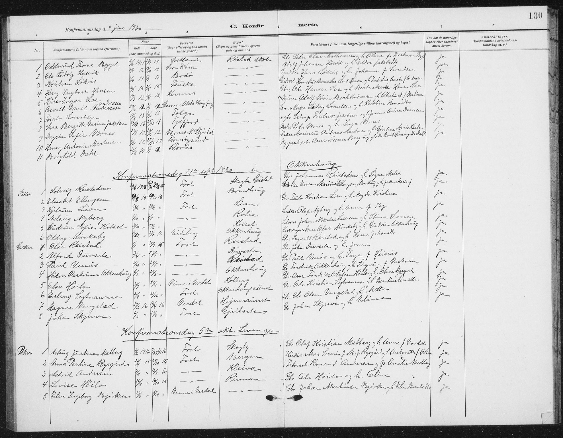 Ministerialprotokoller, klokkerbøker og fødselsregistre - Nord-Trøndelag, SAT/A-1458/721/L0209: Klokkerbok nr. 721C02, 1918-1940, s. 130